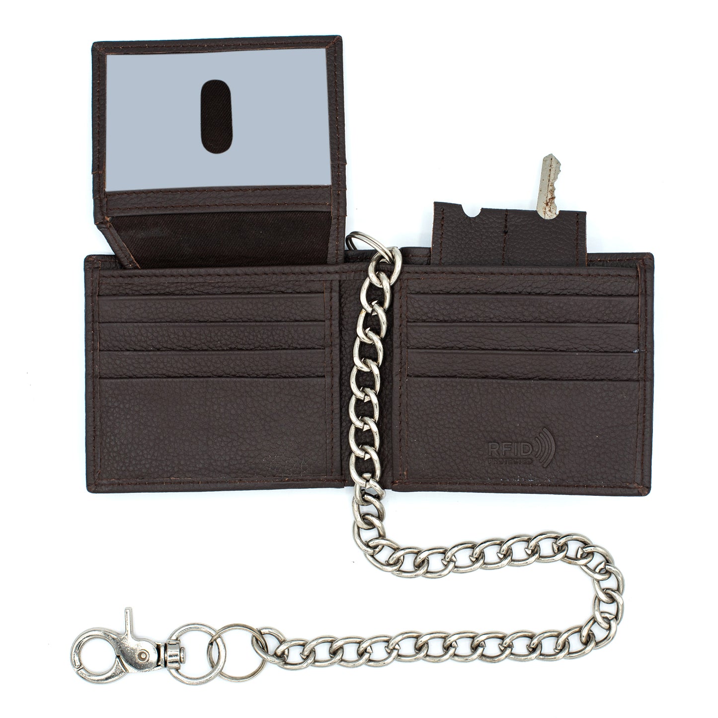 Biker Chain Wallet  for men with Flip up ID RFID Leather