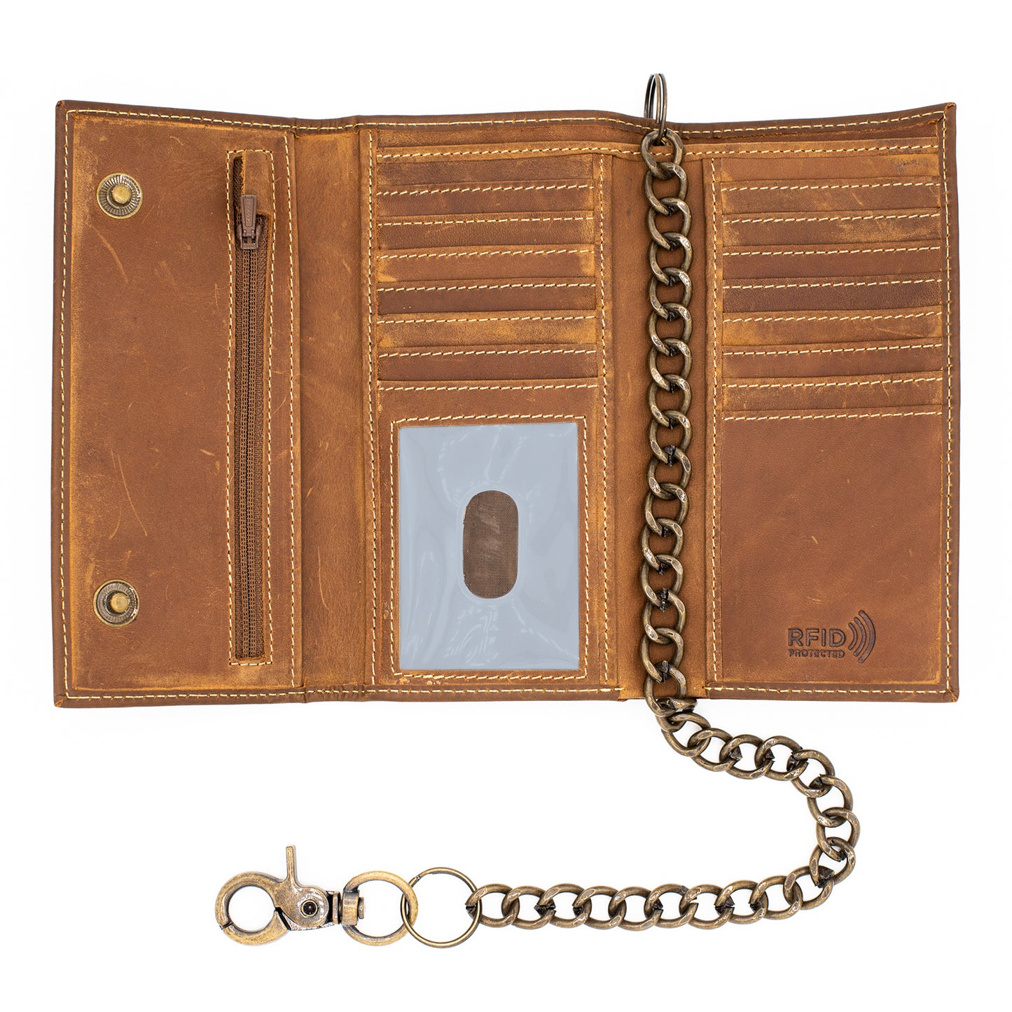 Long Tri-fold Chain Wallet with Snap RFID Safe