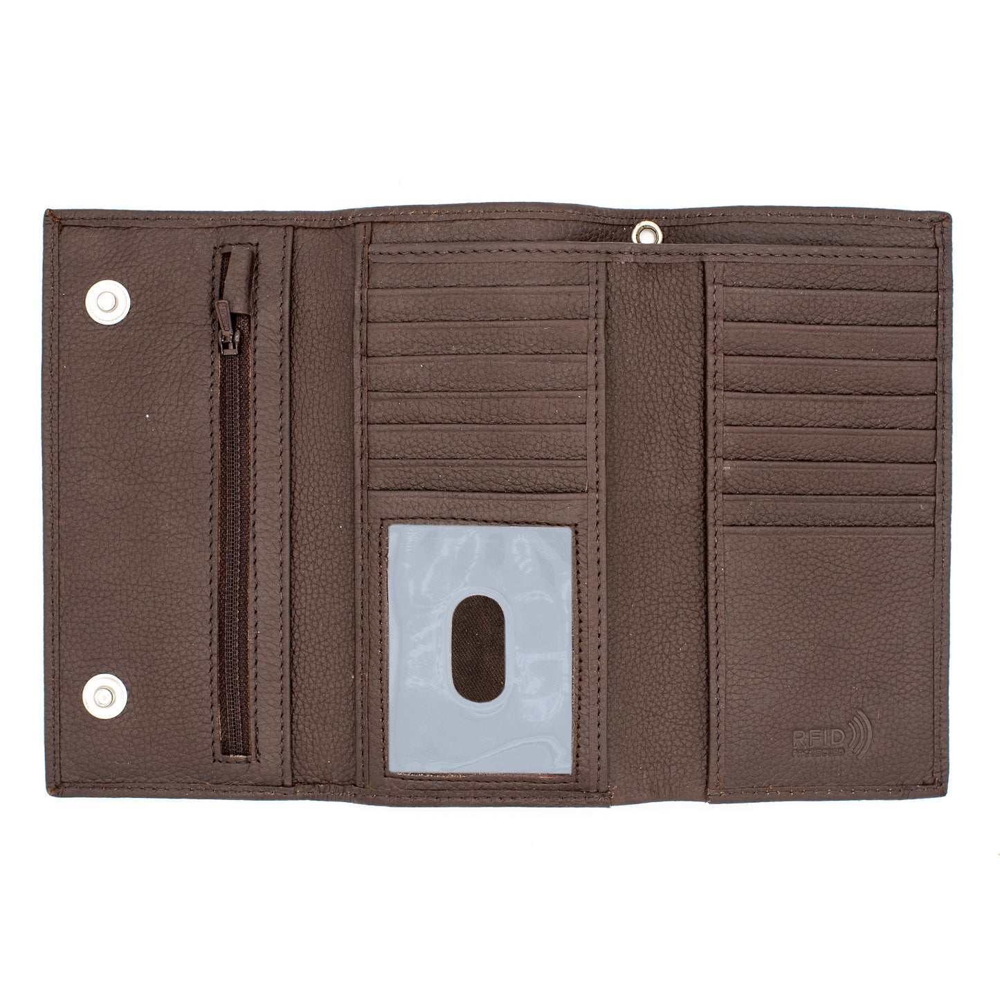 RFID Safe checkbook Size Trifold Long Wallet Genuine Leather