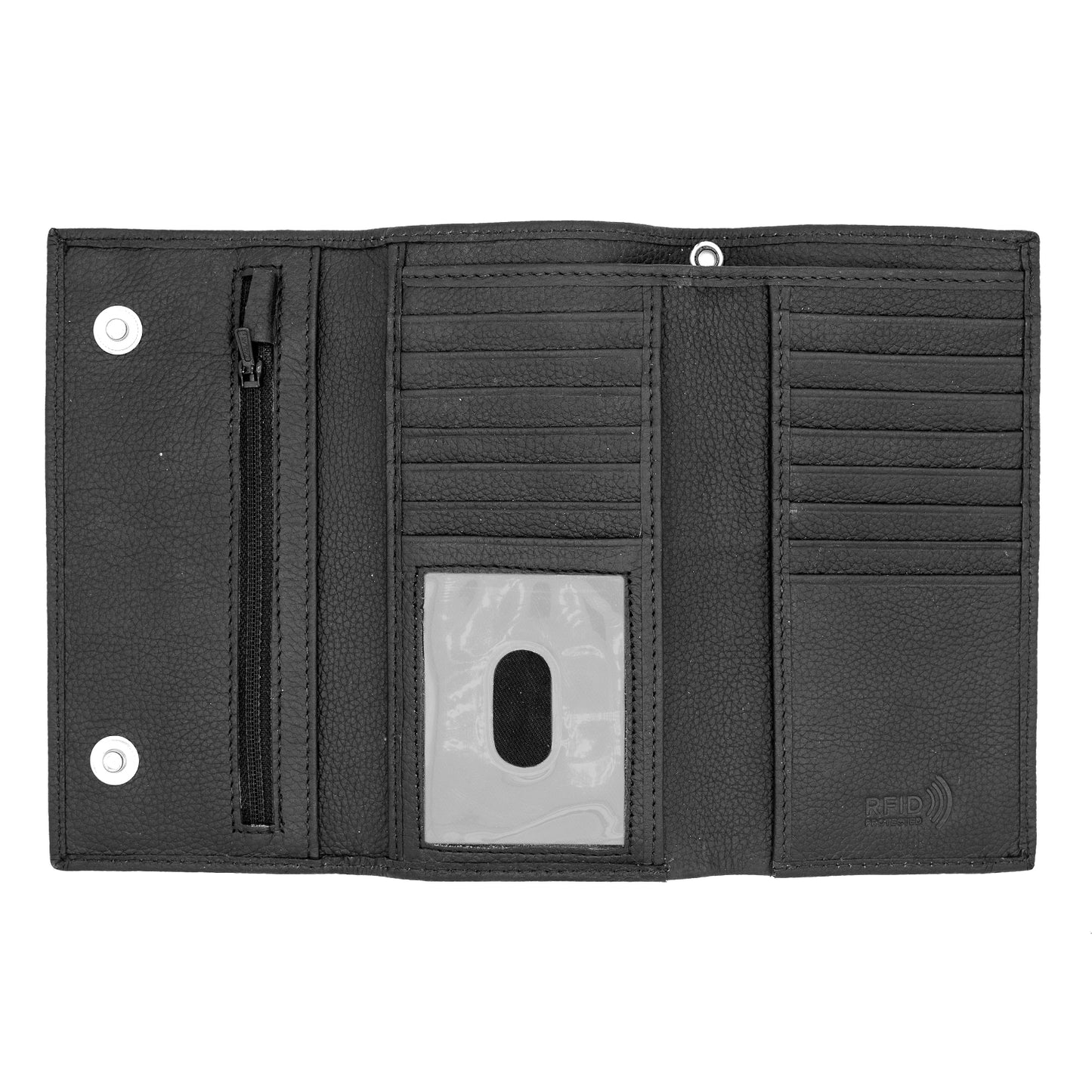 RFID Safe checkbook Size Trifold Long Wallet Genuine Leather