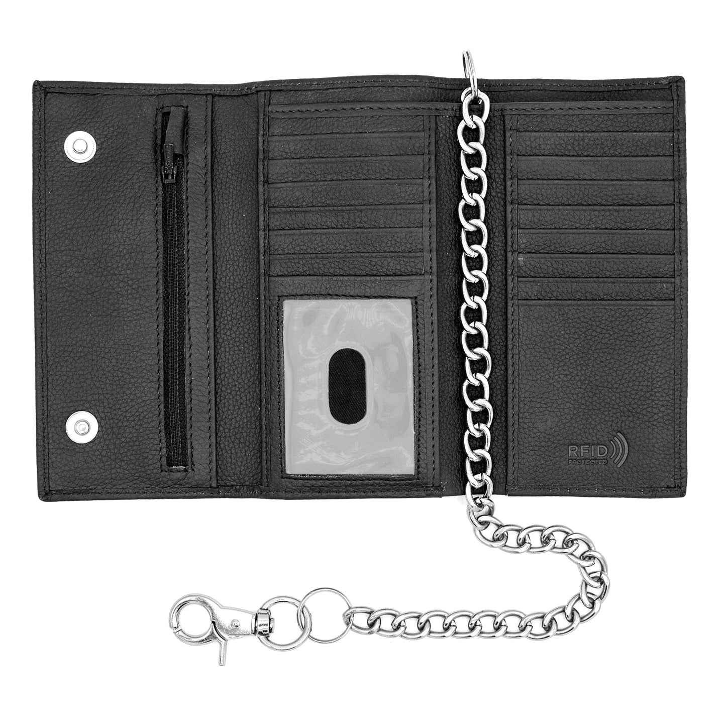 Long Tri-fold Chain Wallet with Snap RFID Safe