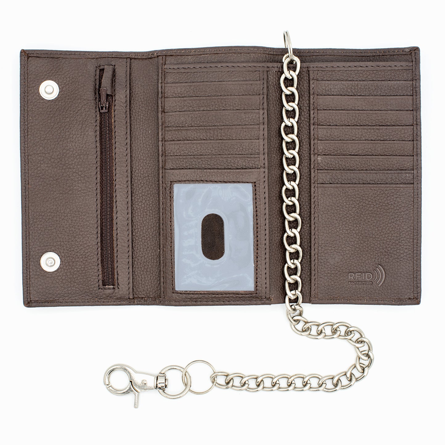 Long Tri-fold Chain Wallet with Snap RFID Safe