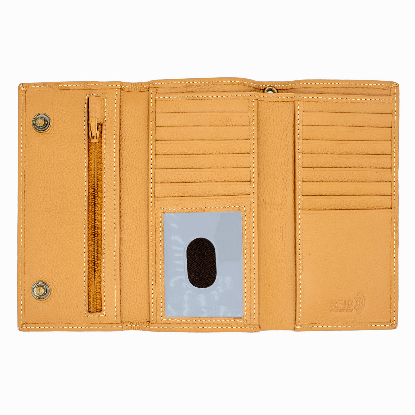 RFID Safe checkbook Size Trifold Long Wallet Genuine Leather