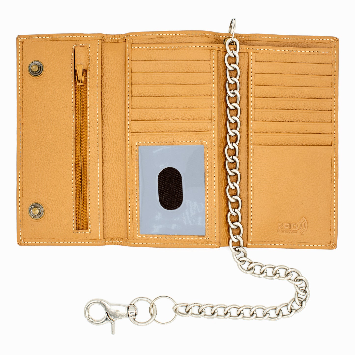 Long Tri-fold Chain Wallet with Snap RFID Safe