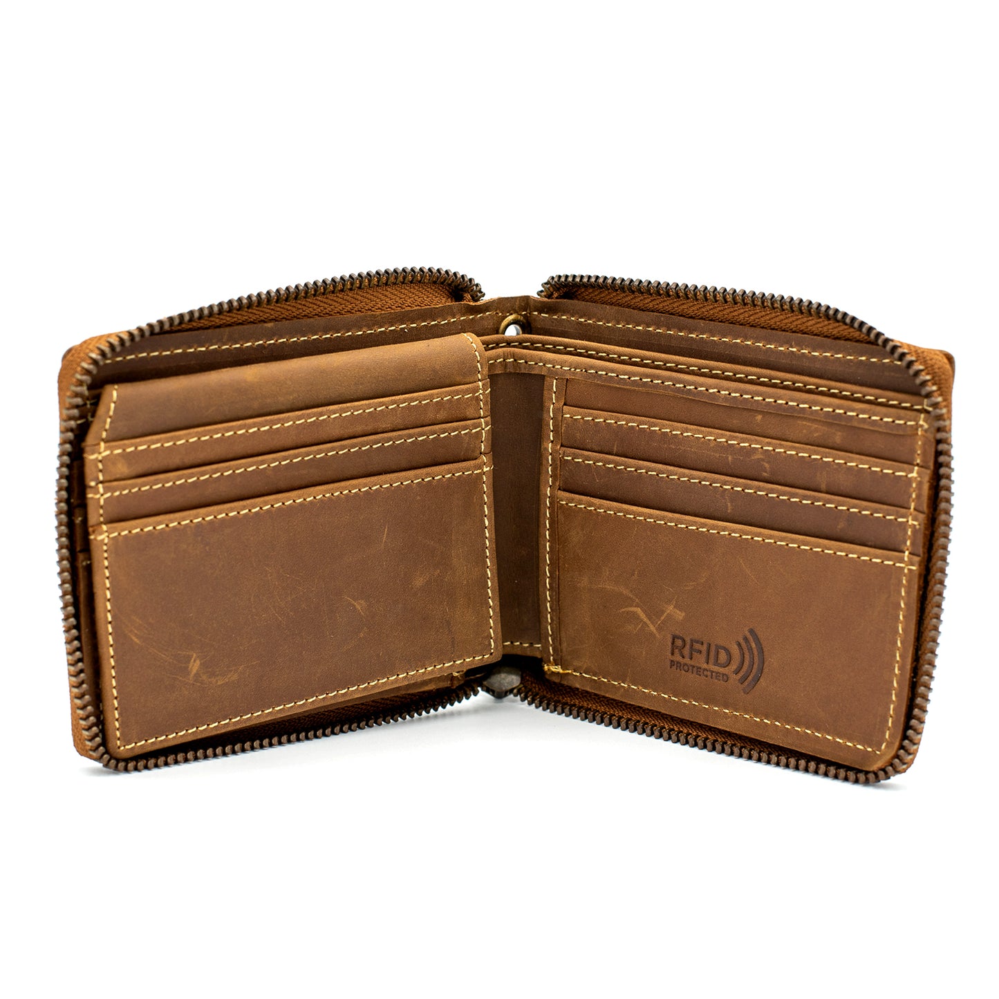 Zip Around Bi-fold Leather Wallet for Men – RFID Safe Genuine Leather
