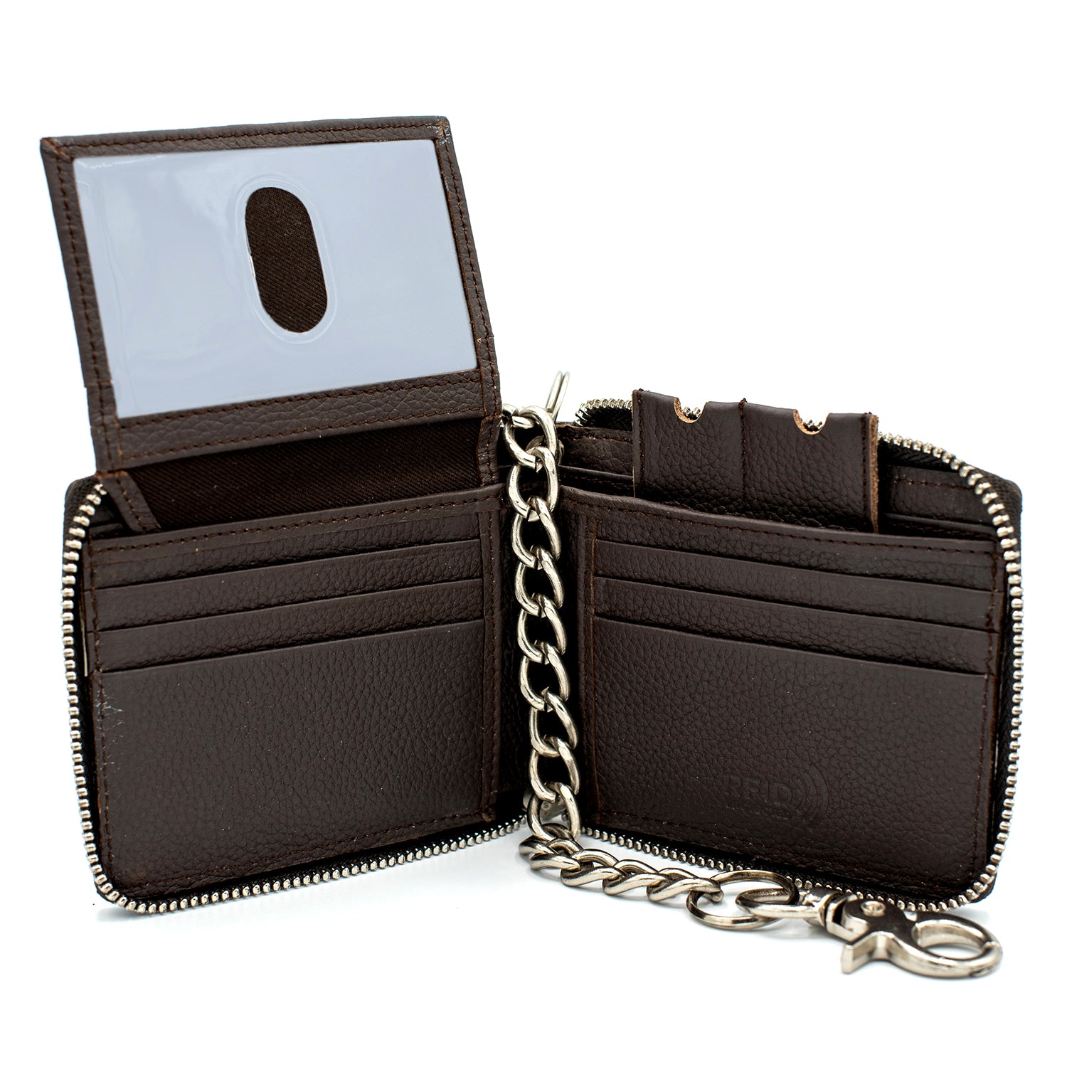 Zip Around chain Wallet for Men RFID Leather  Bifold