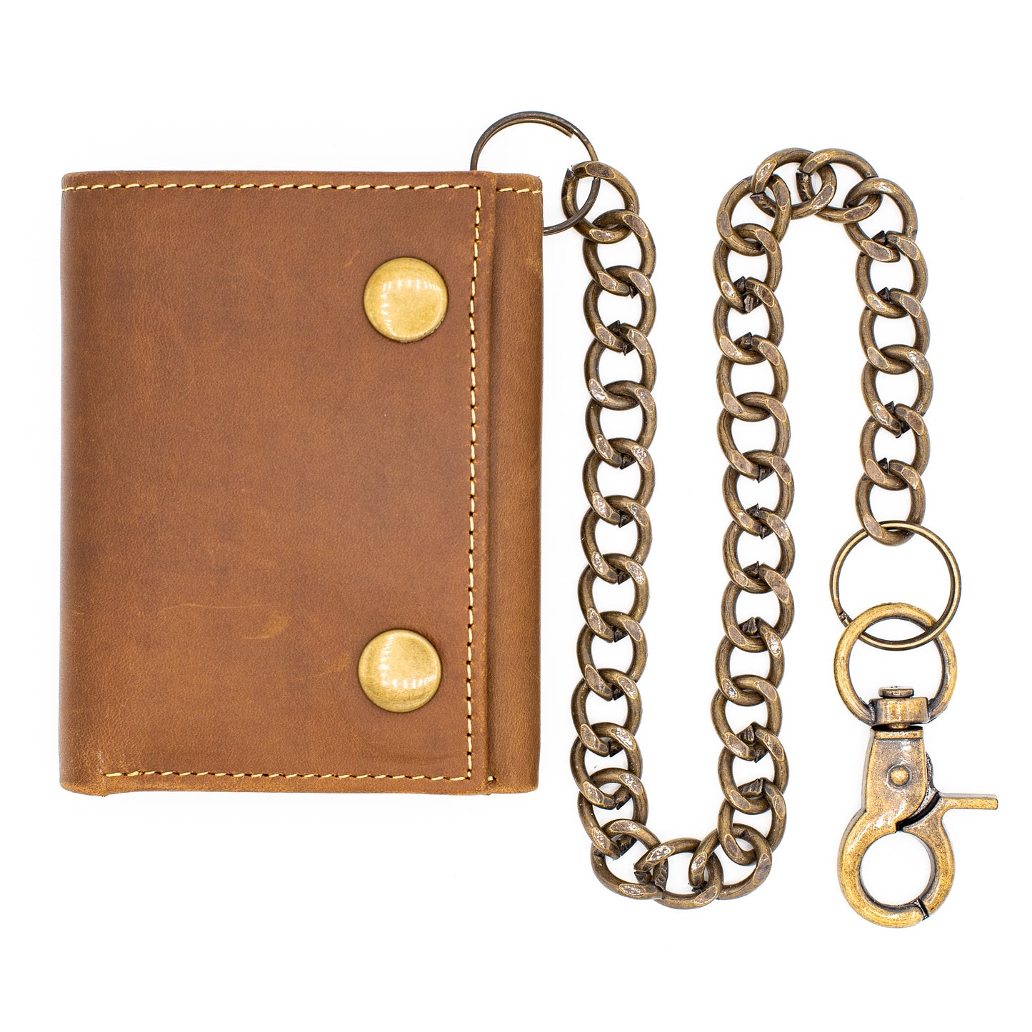 Trifold Chain Wallet with Snaps RFID Leather Wallet