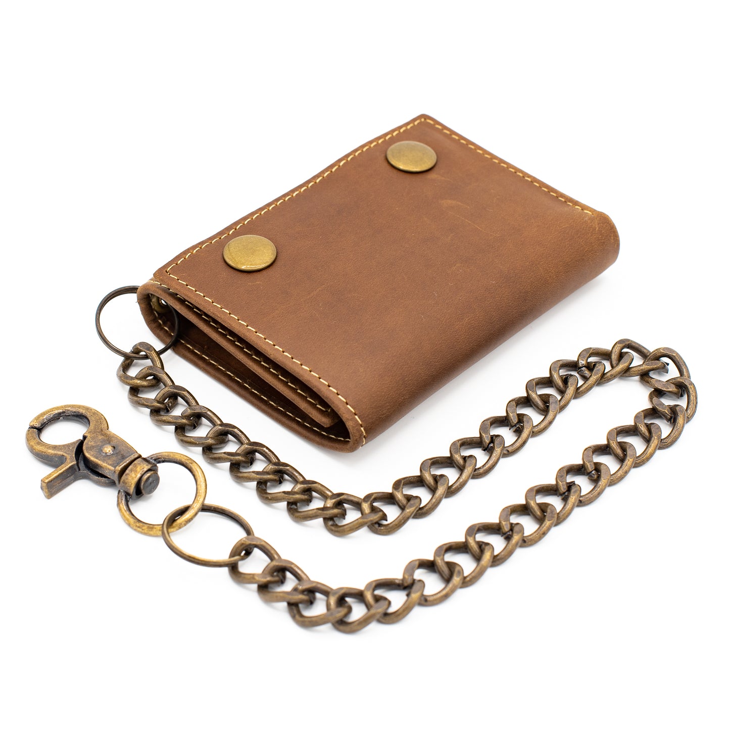 Biker Trifold Chain Wallet with Snaps RFID Safe Leather