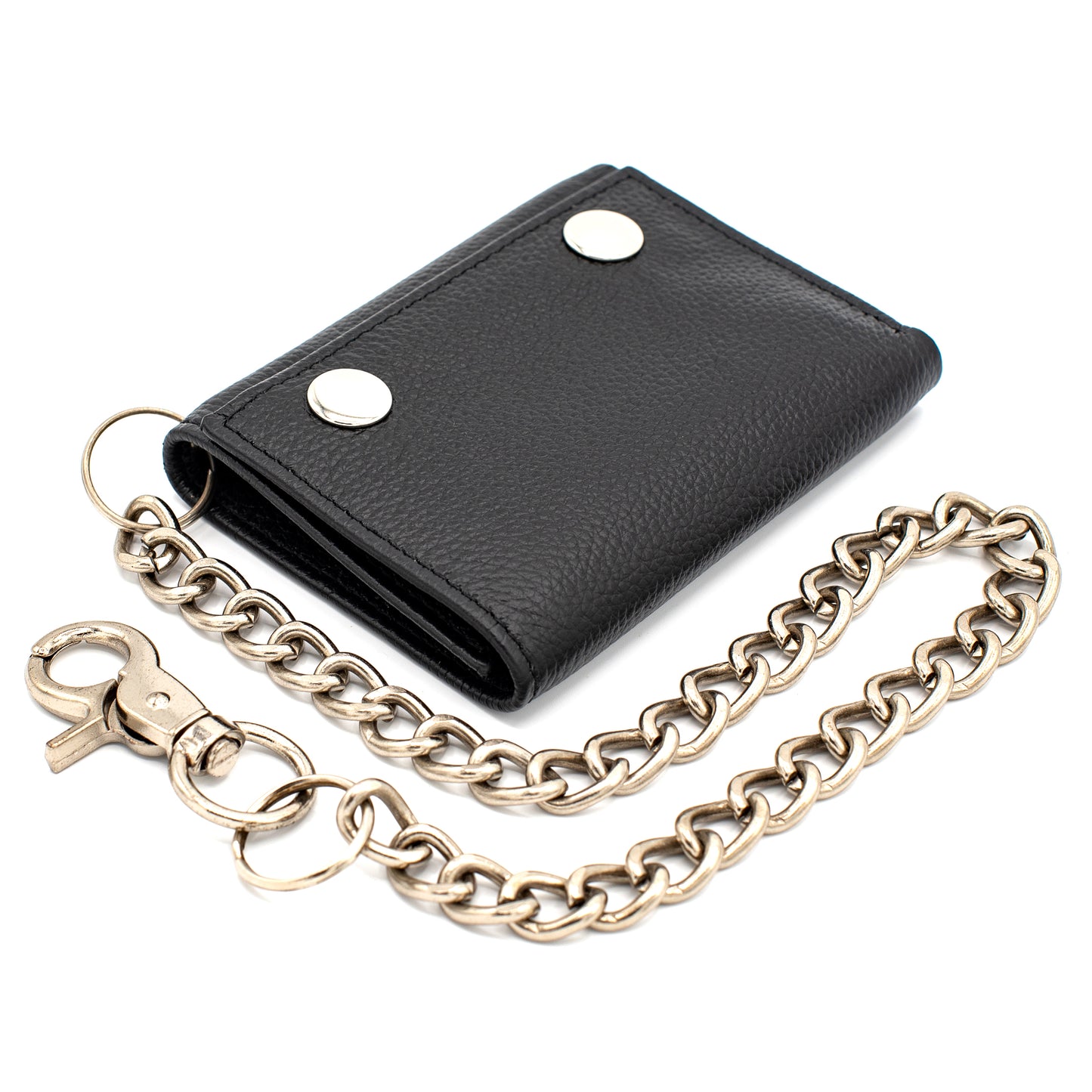 Biker Trifold Chain Wallet with Snaps RFID Safe Leather