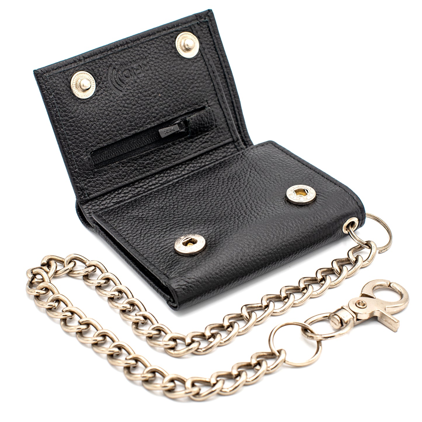Biker Trifold Chain Wallet with Snaps RFID Safe Leather