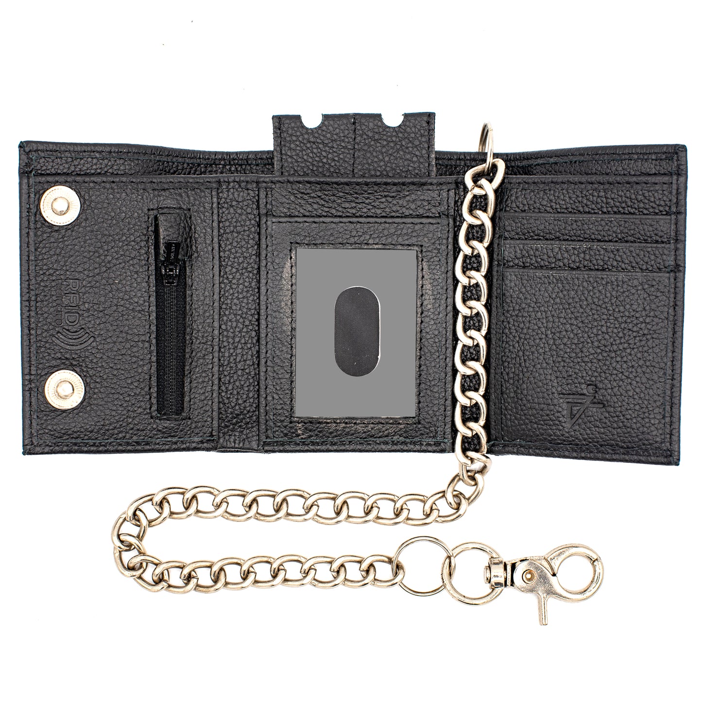 Trifold Chain Wallet with Snaps RFID Leather Wallet