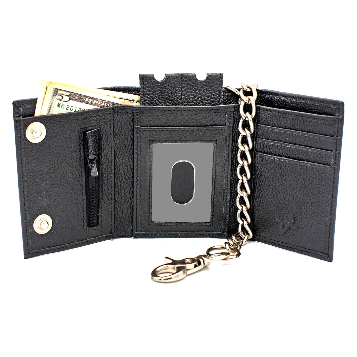 Trifold Chain Wallet with Snaps RFID Leather Wallet