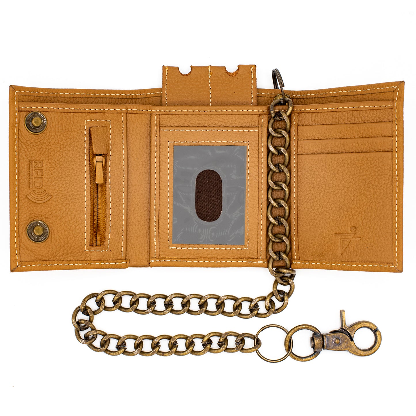 Biker Trifold Chain Wallet with Snaps RFID Safe Leather