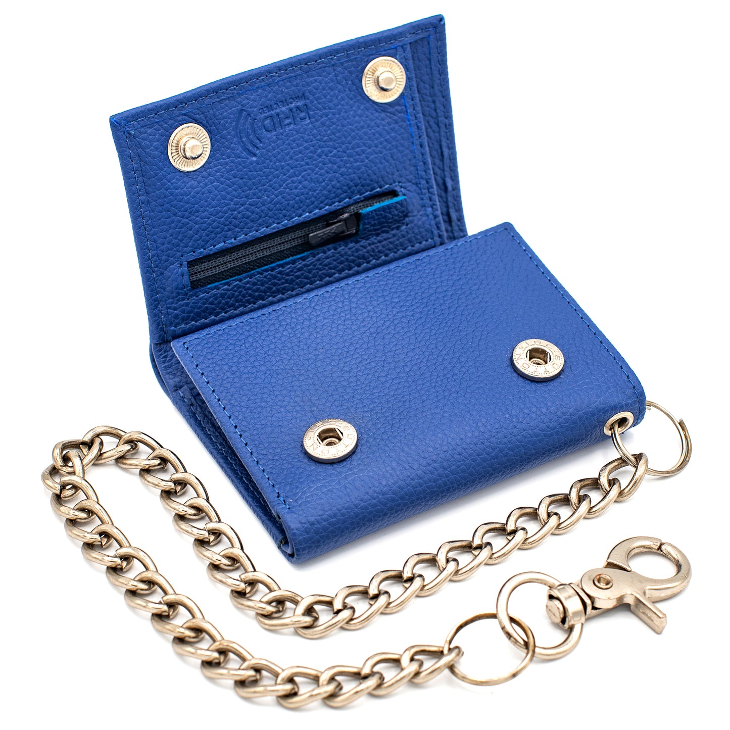 Trifold Chain Wallet with Snaps RFID Leather Wallet