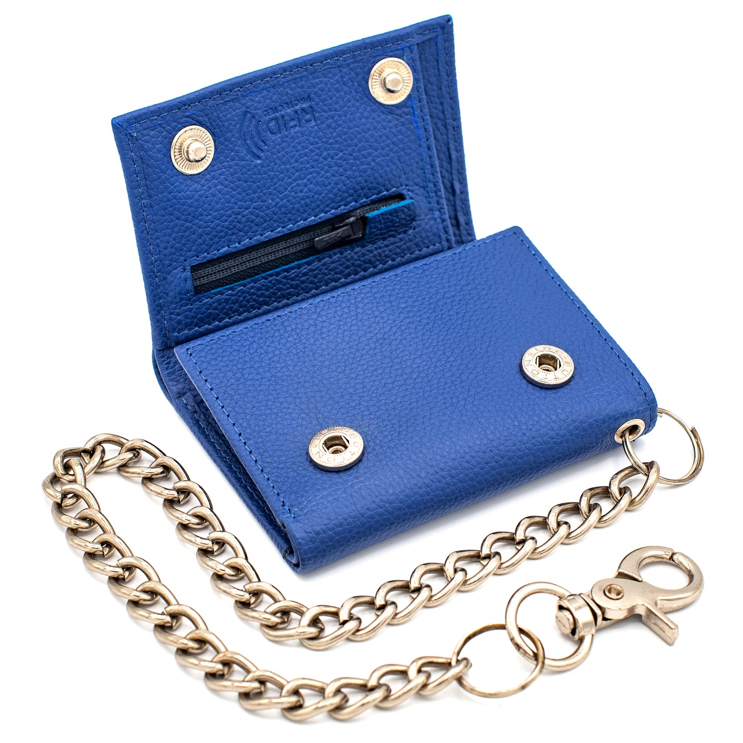Biker Trifold Chain Wallet with Snaps RFID Safe Leather