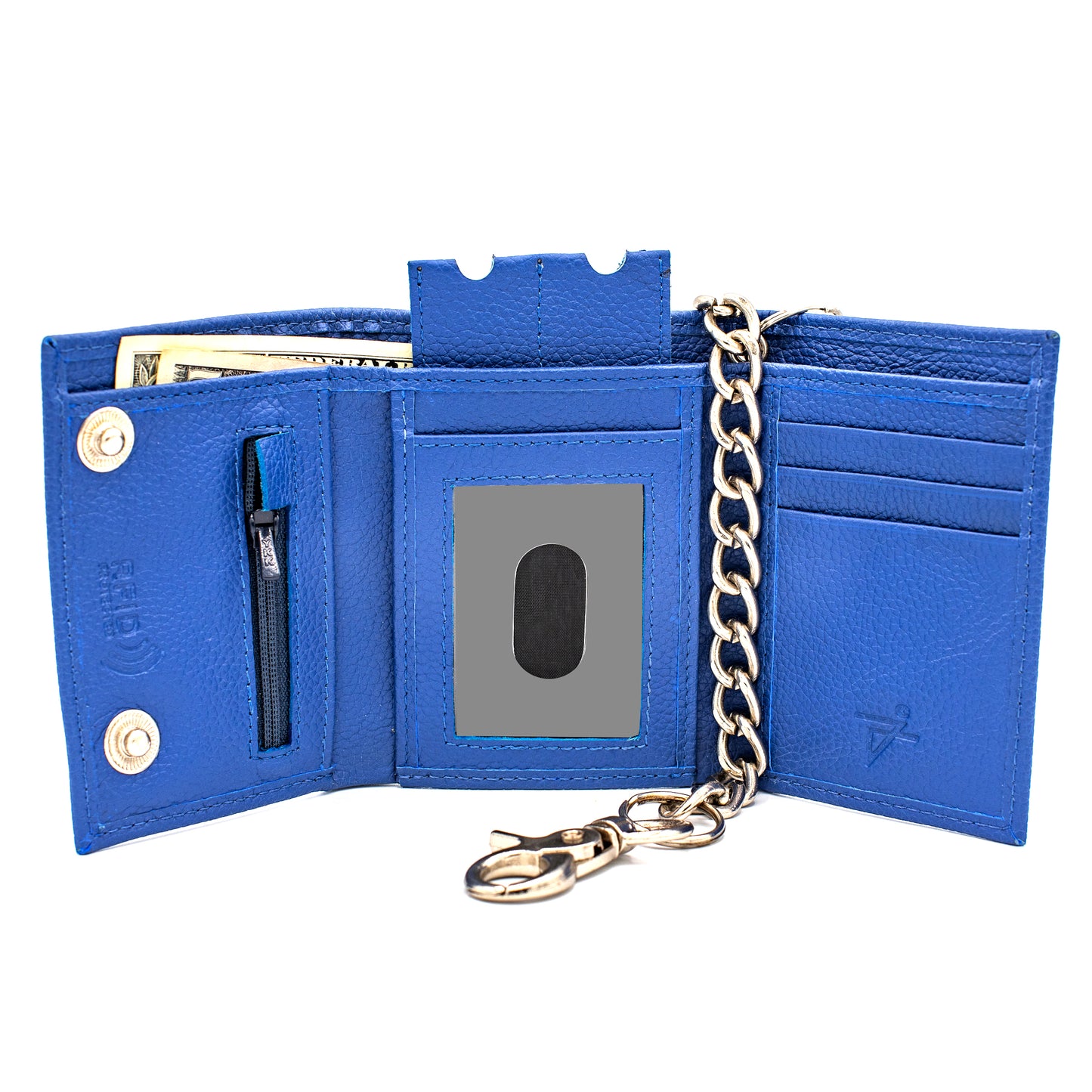 Biker Trifold Chain Wallet with Snaps RFID Safe Leather