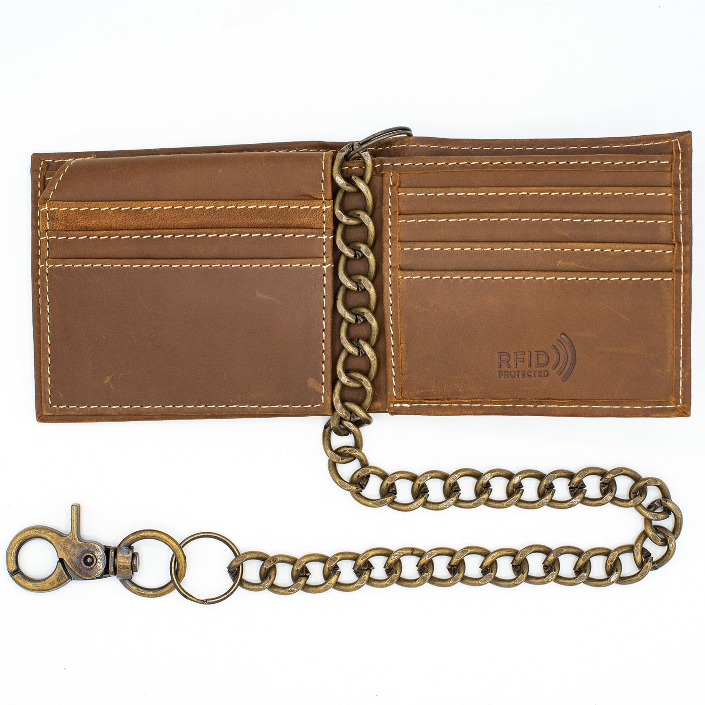 Biker Chain Wallet  for men with Flip up ID RFID Leather