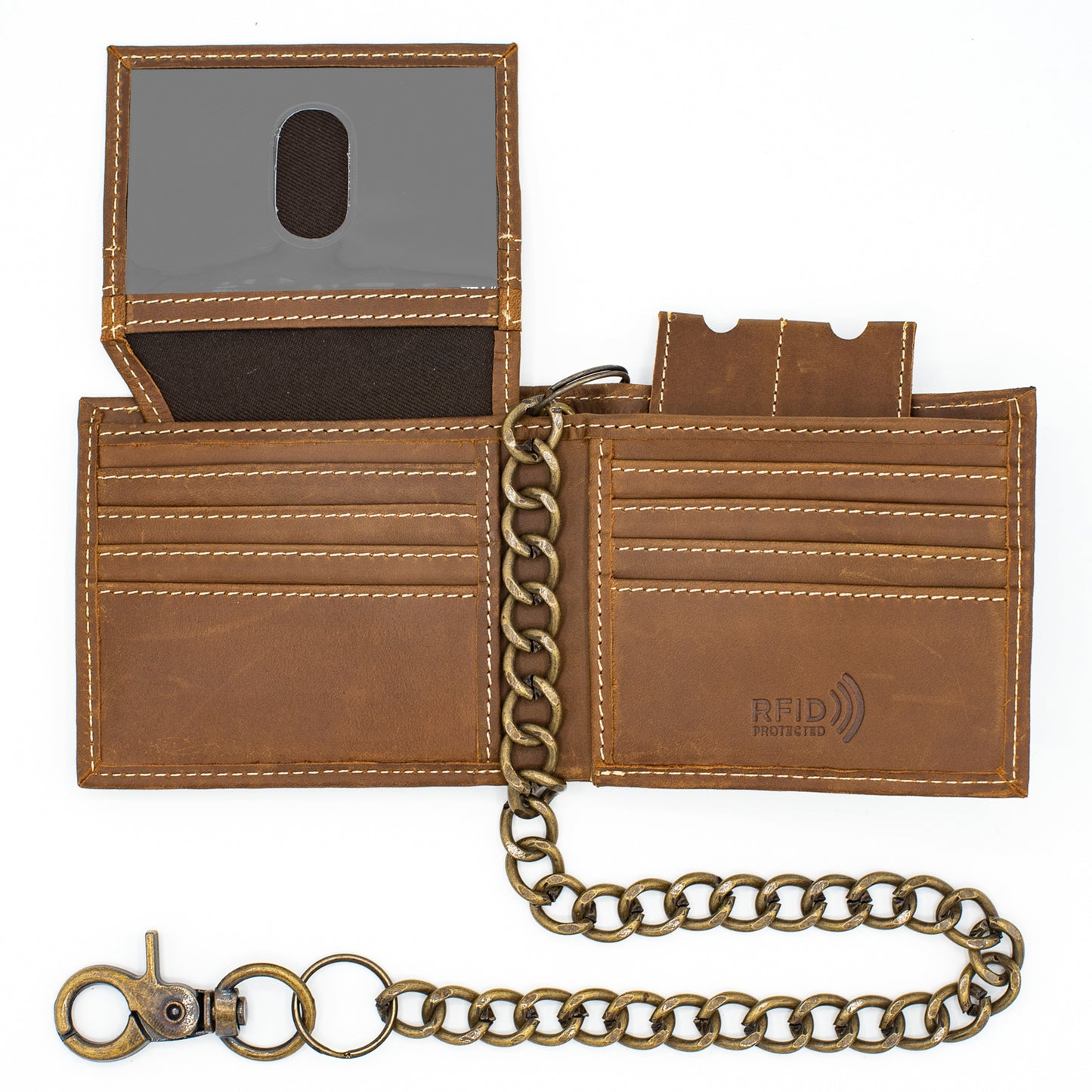 Biker Chain Wallet  for men with Flip up ID RFID Leather