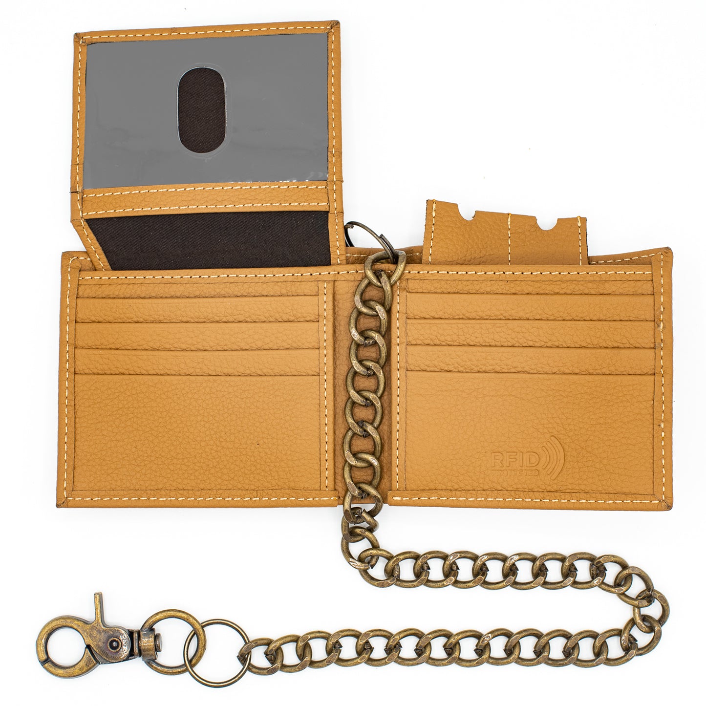 Biker Chain Wallet  for men with Flip up ID RFID Leather