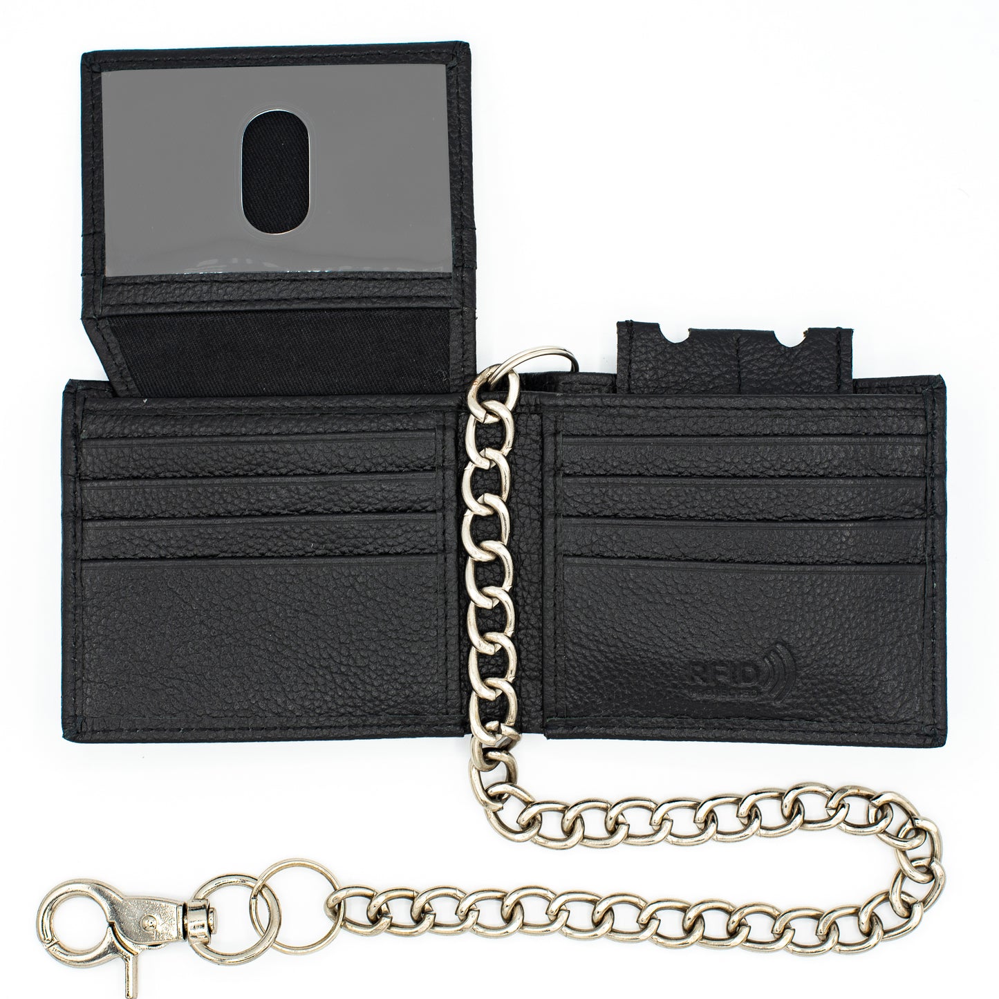 Biker Chain Wallet with Flip up ID RFID Leather