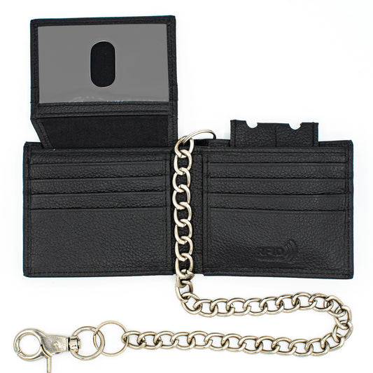 Biker Chain Wallet  for men with Flip up ID RFID Leather