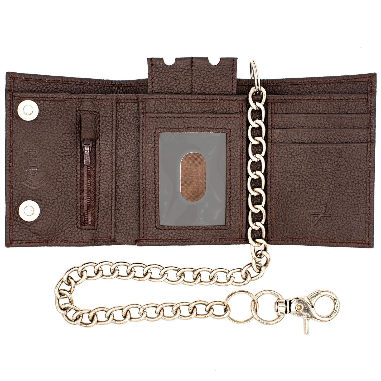 Trifold Chain Wallet with Snaps RFID Leather Wallet