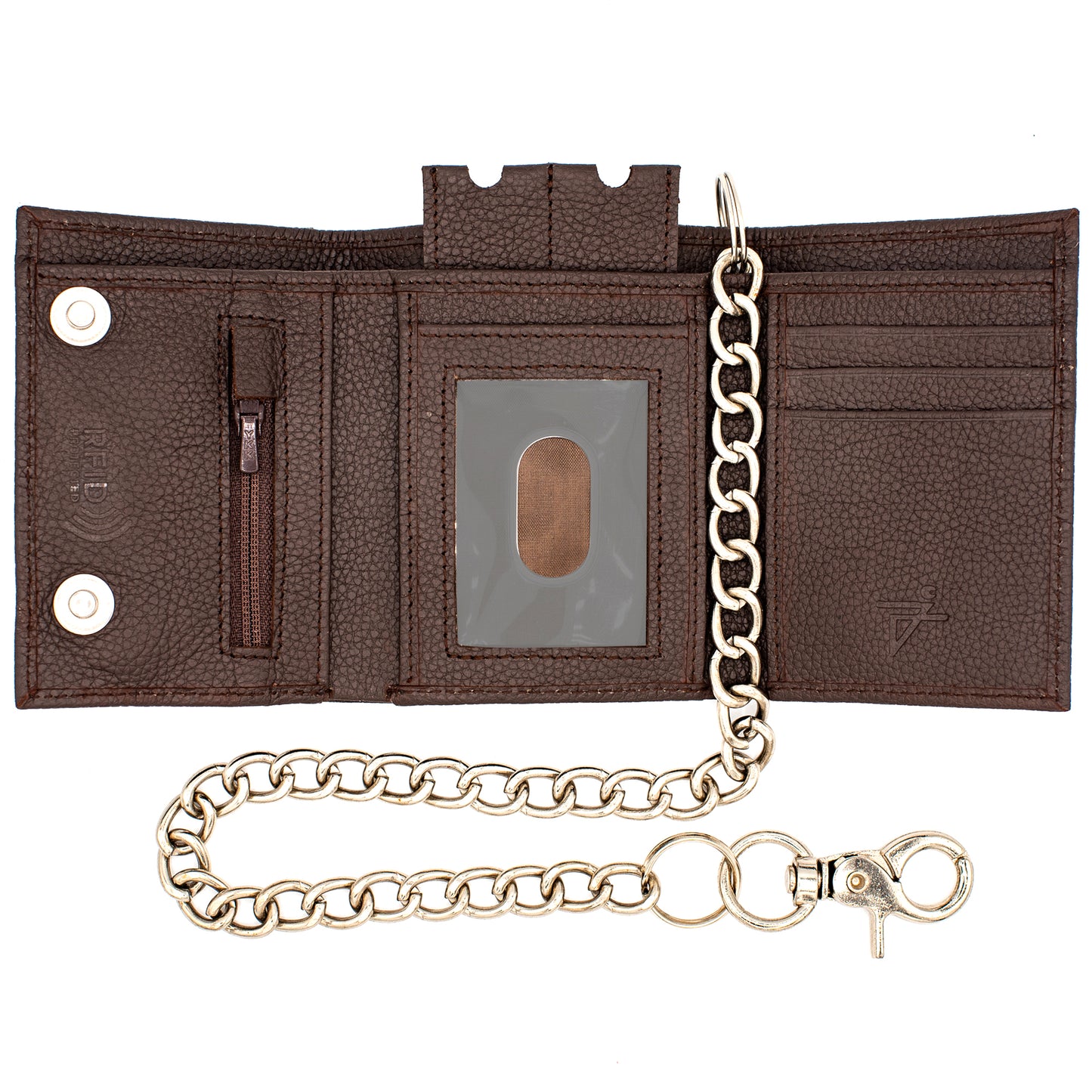 Biker Trifold Chain Wallet with Snaps RFID Safe Leather