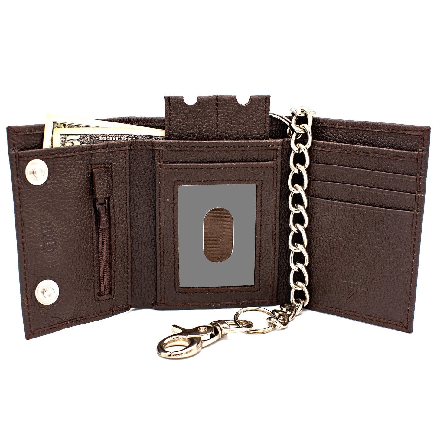 Biker Trifold Chain Wallet with Snaps RFID Safe Leather