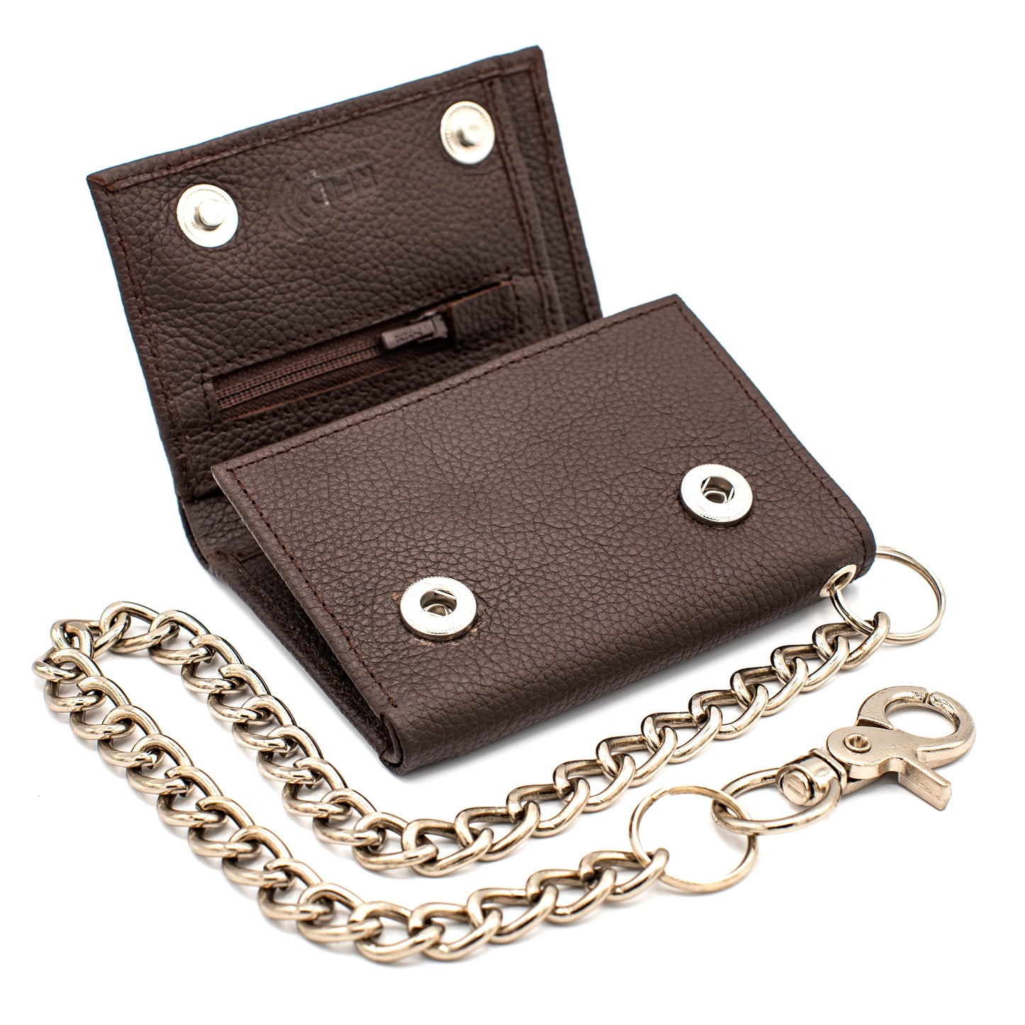 Trifold Chain Wallet with Snaps RFID Leather Wallet