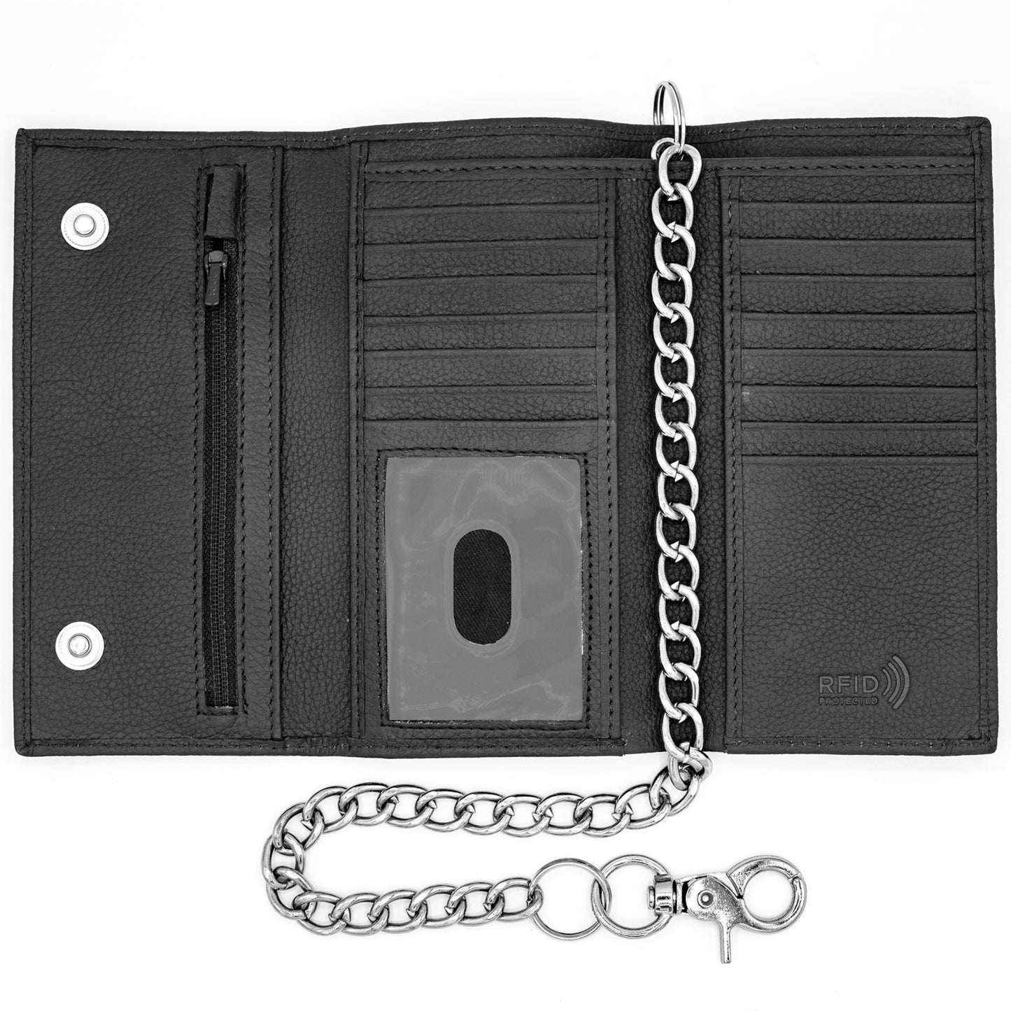 Long Tri-fold Chain Wallet with Snap RFID Safe