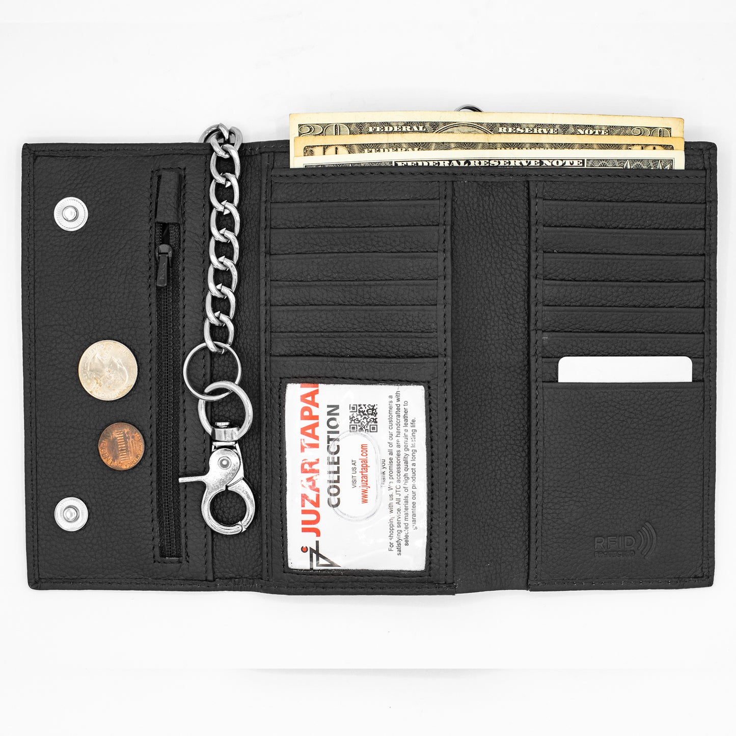 Long Tri-fold Chain Wallet with Snap RFID Safe