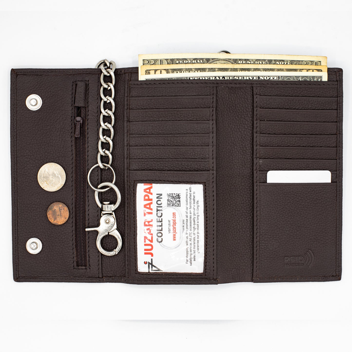 Long Tri-fold Chain Wallet with Snap RFID Safe