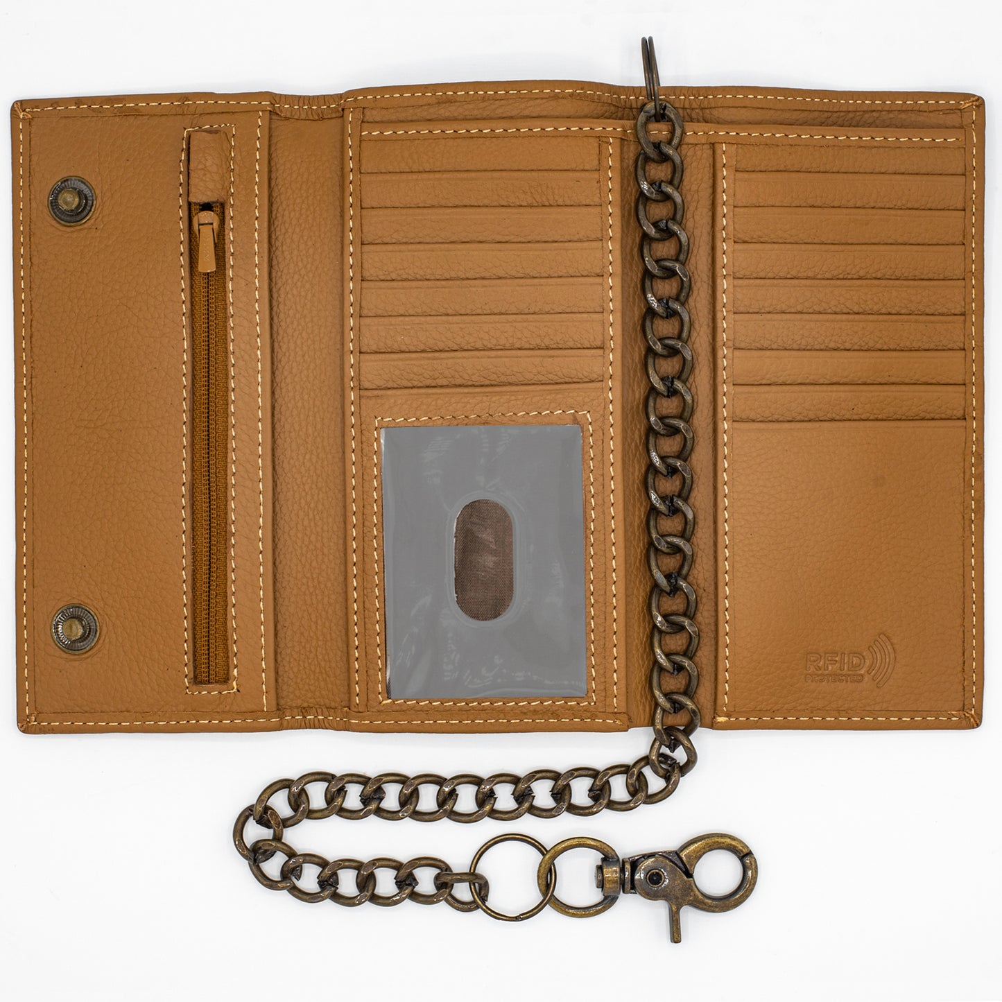 Long Tri-fold Chain Wallet with Snap RFID Safe