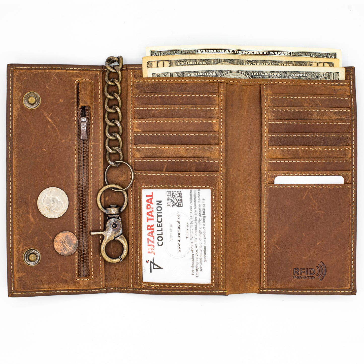 Long Tri-fold Chain Wallet with Snap RFID Safe