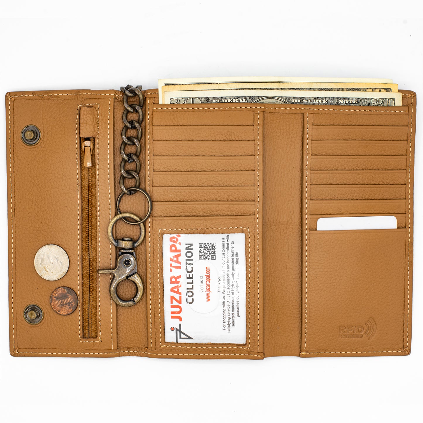 Long Tri-fold Chain Wallet with Snap RFID Safe