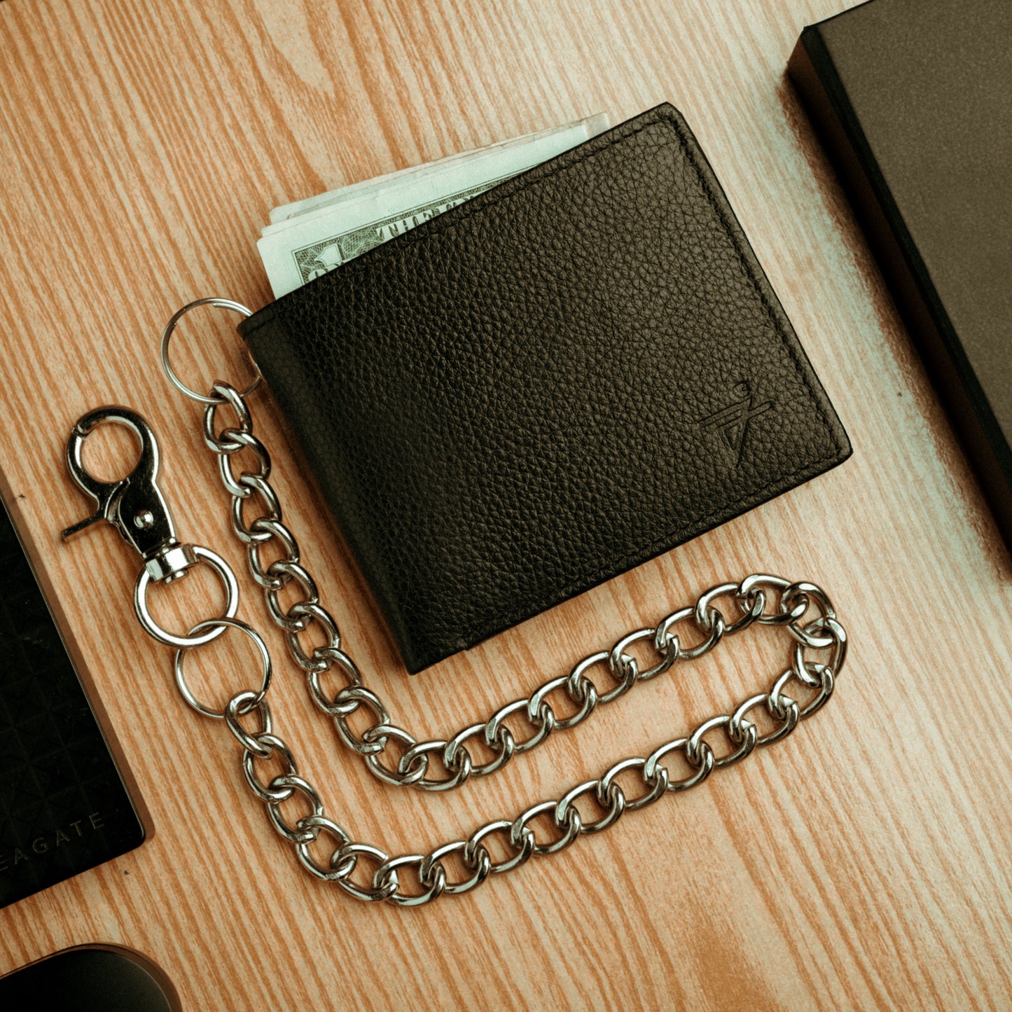 Biker Chain Wallet  for men with Flip up ID RFID Leather