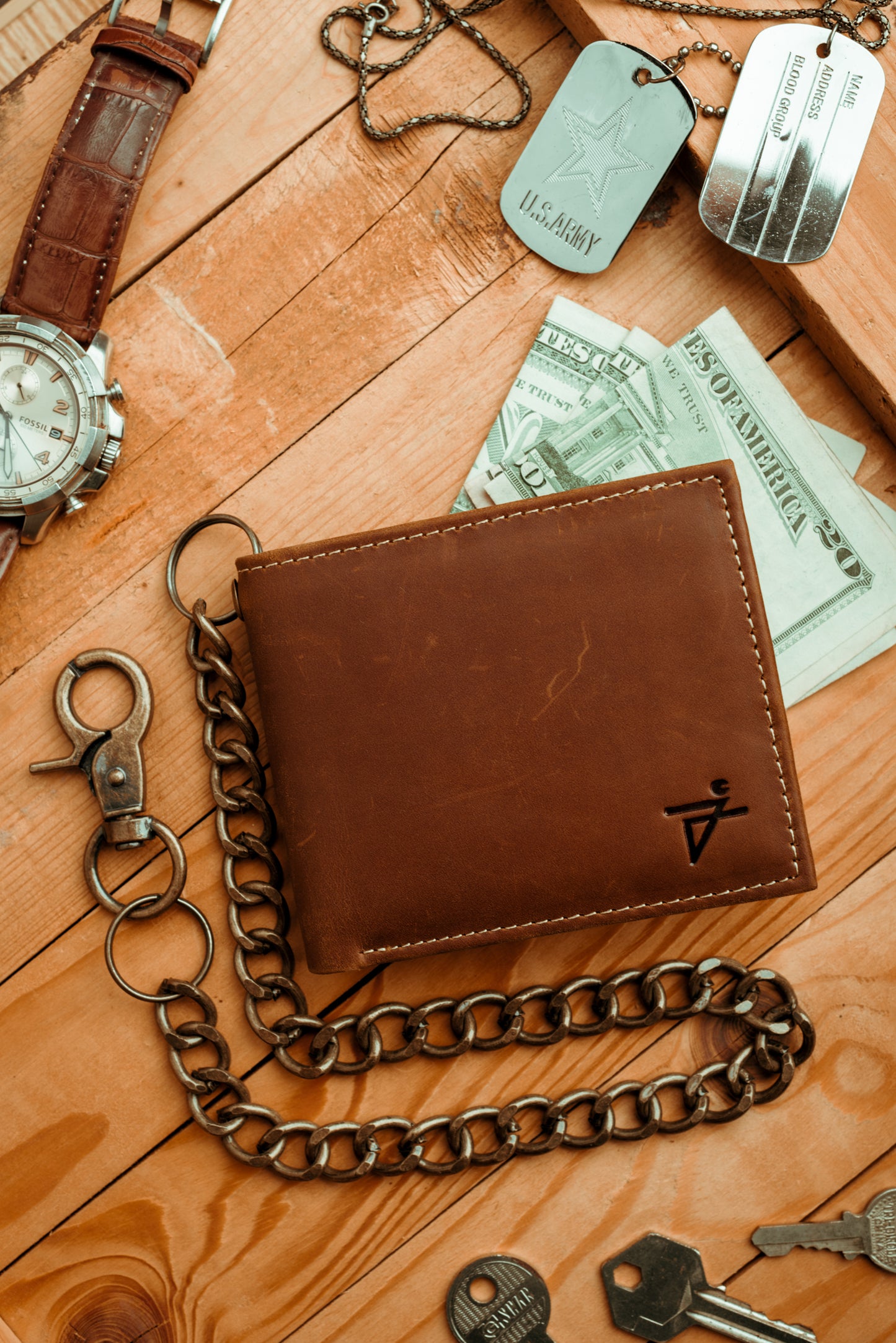 Biker Chain Wallet  for men with Flip up ID RFID Leather