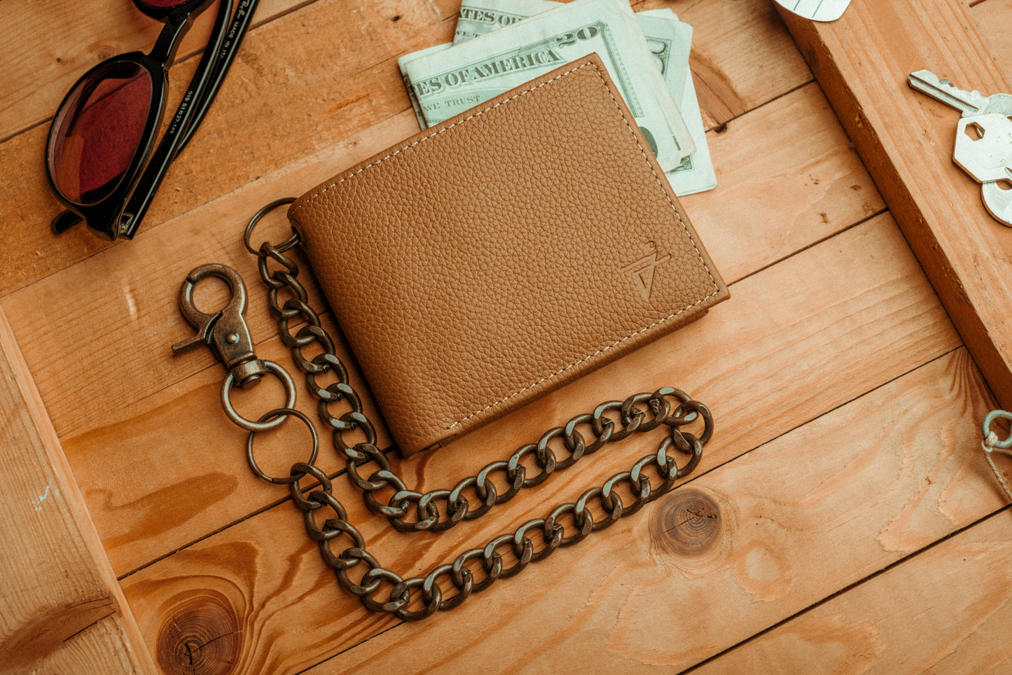 Biker Chain Wallet  for men with Flip up ID RFID Leather