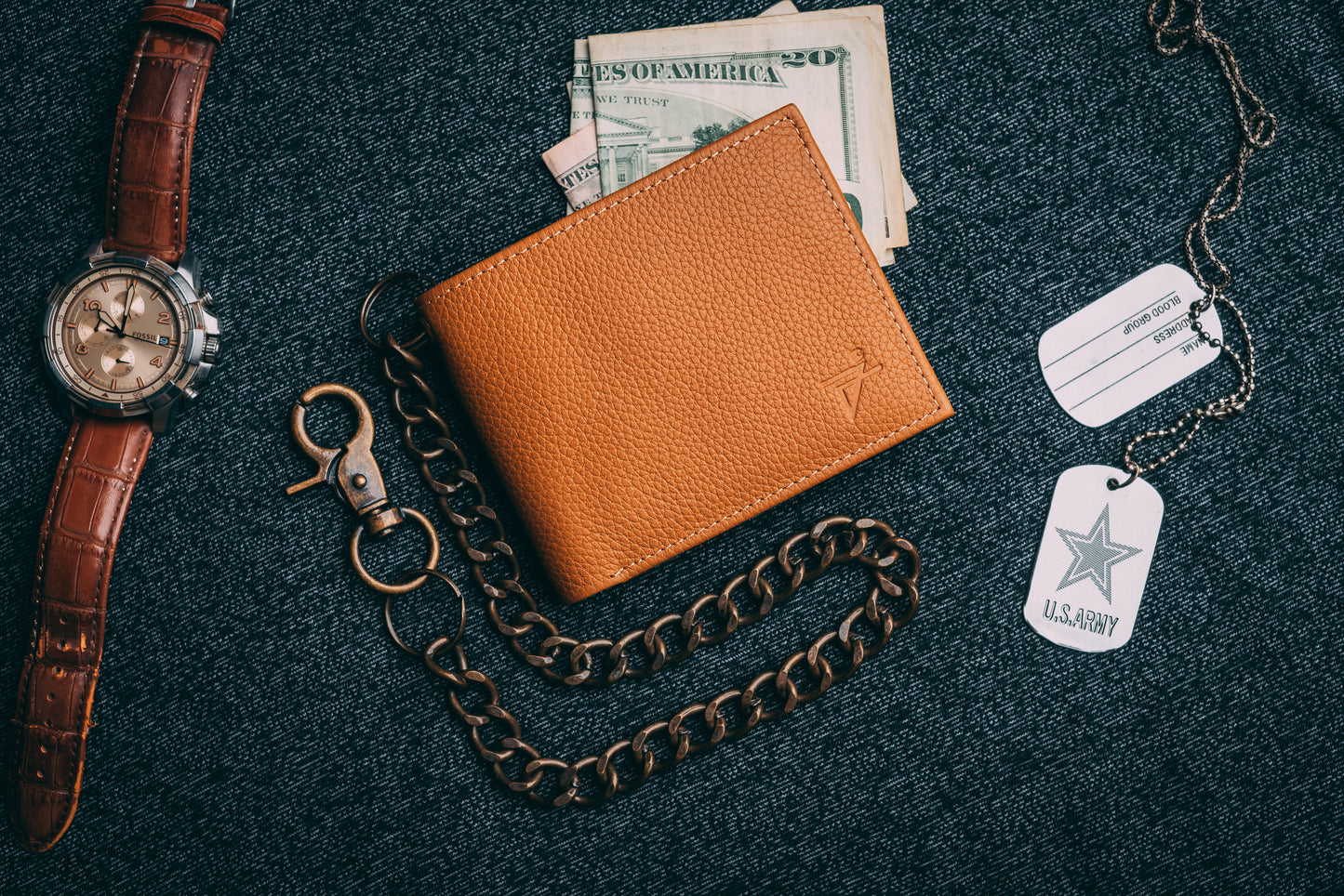 Biker Chain Wallet  for men with Flip up ID RFID Leather