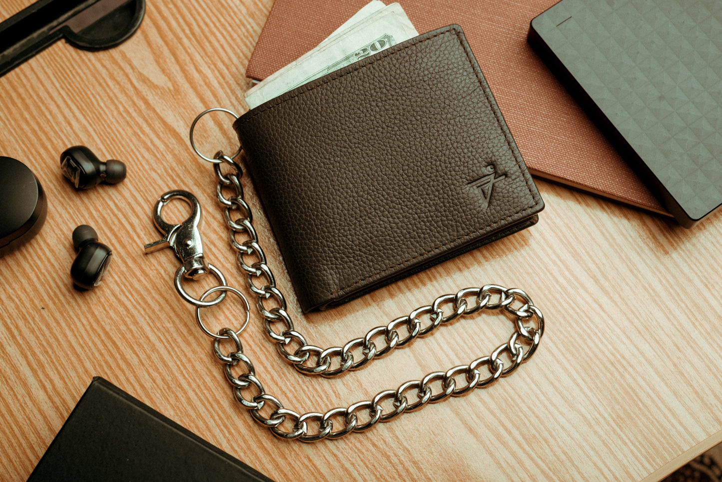 Biker Chain Wallet  for men with Flip up ID RFID Leather