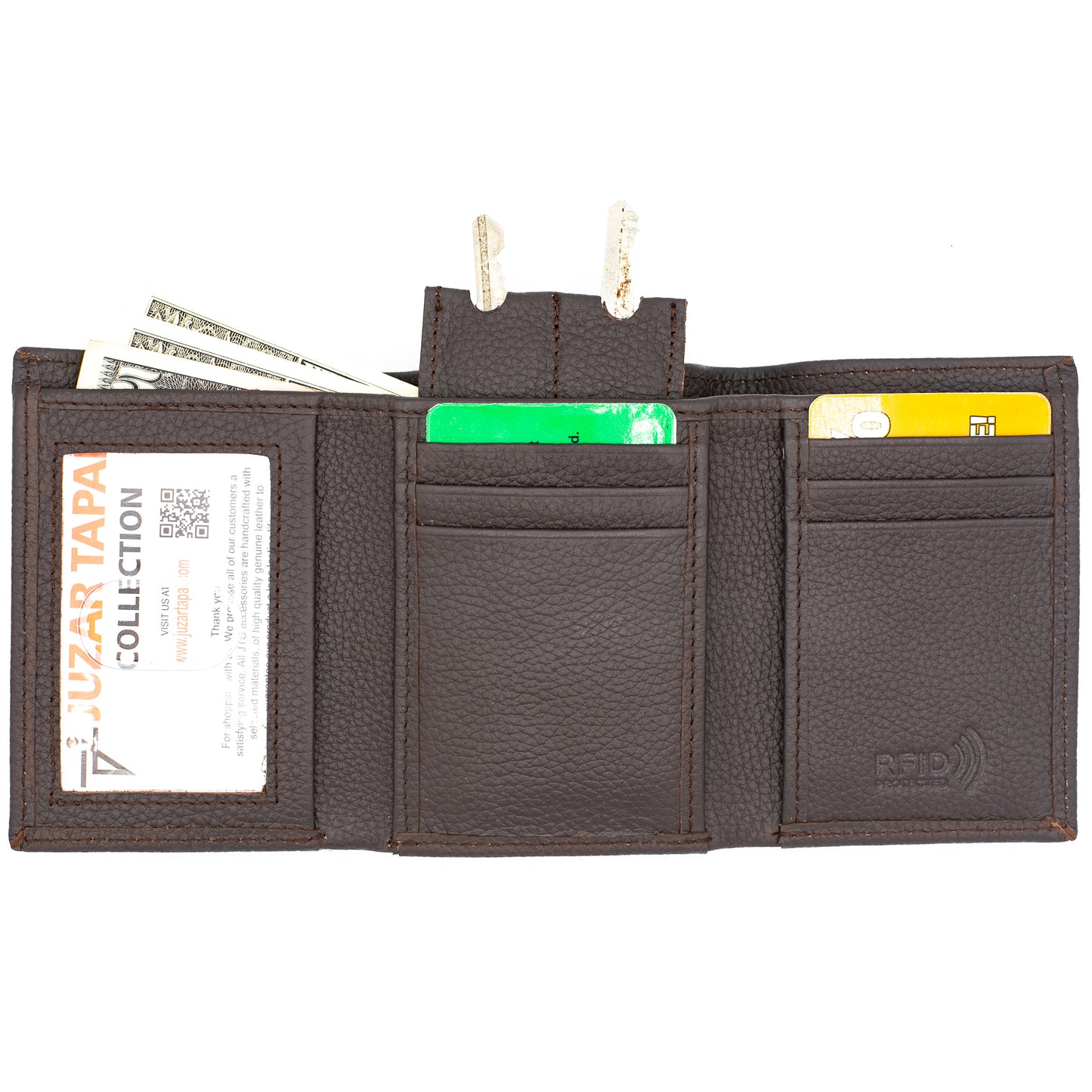 Tri-Fold Leather Wallet For Men RFID Signal Blocking