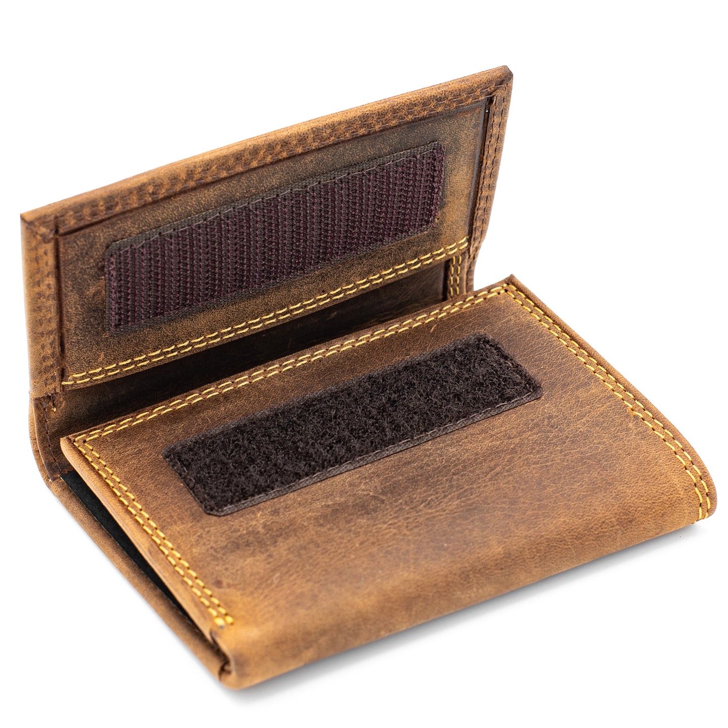 Men's Leather Trifold Wallet Velcro Closed RFID Blocking