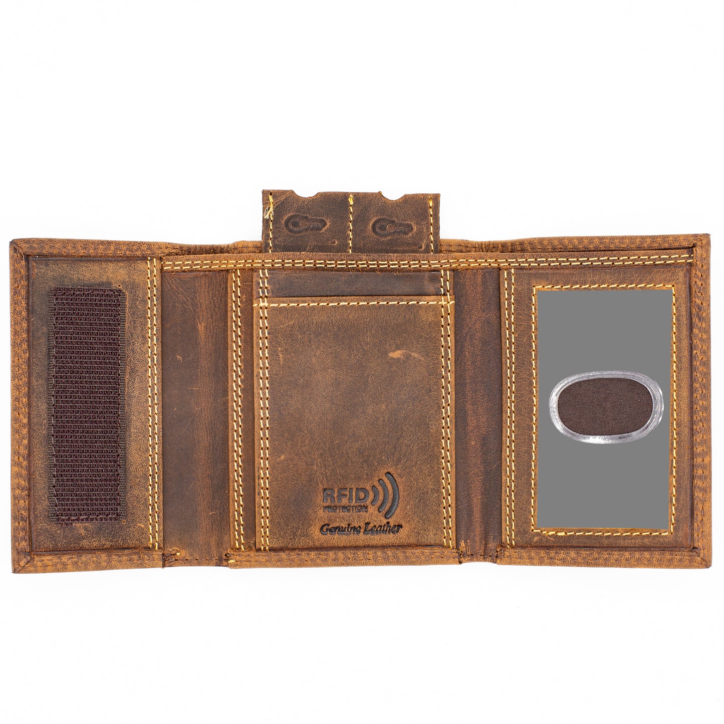 Men's Leather Trifold Wallet Velcro Closed RFID Blocking