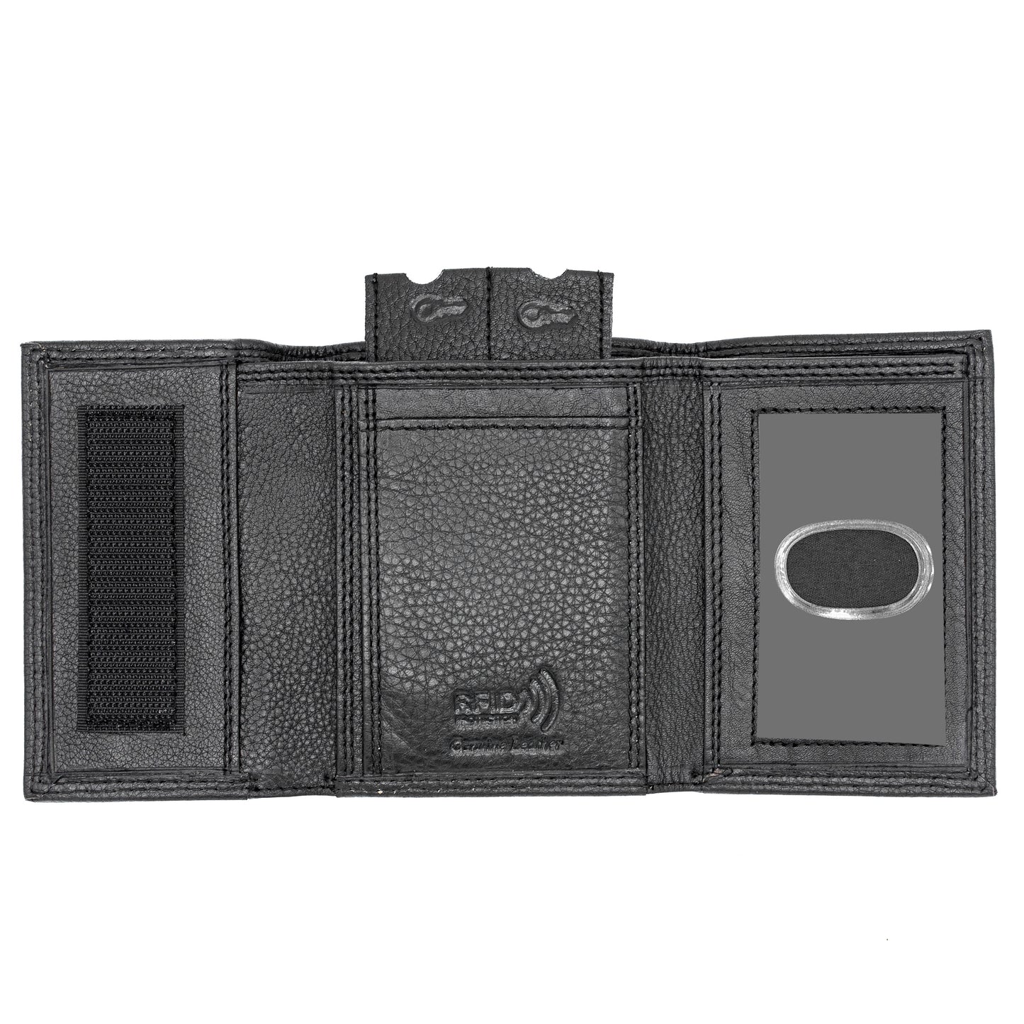 Men's Leather Trifold Wallet Velcro Closed RFID Blocking