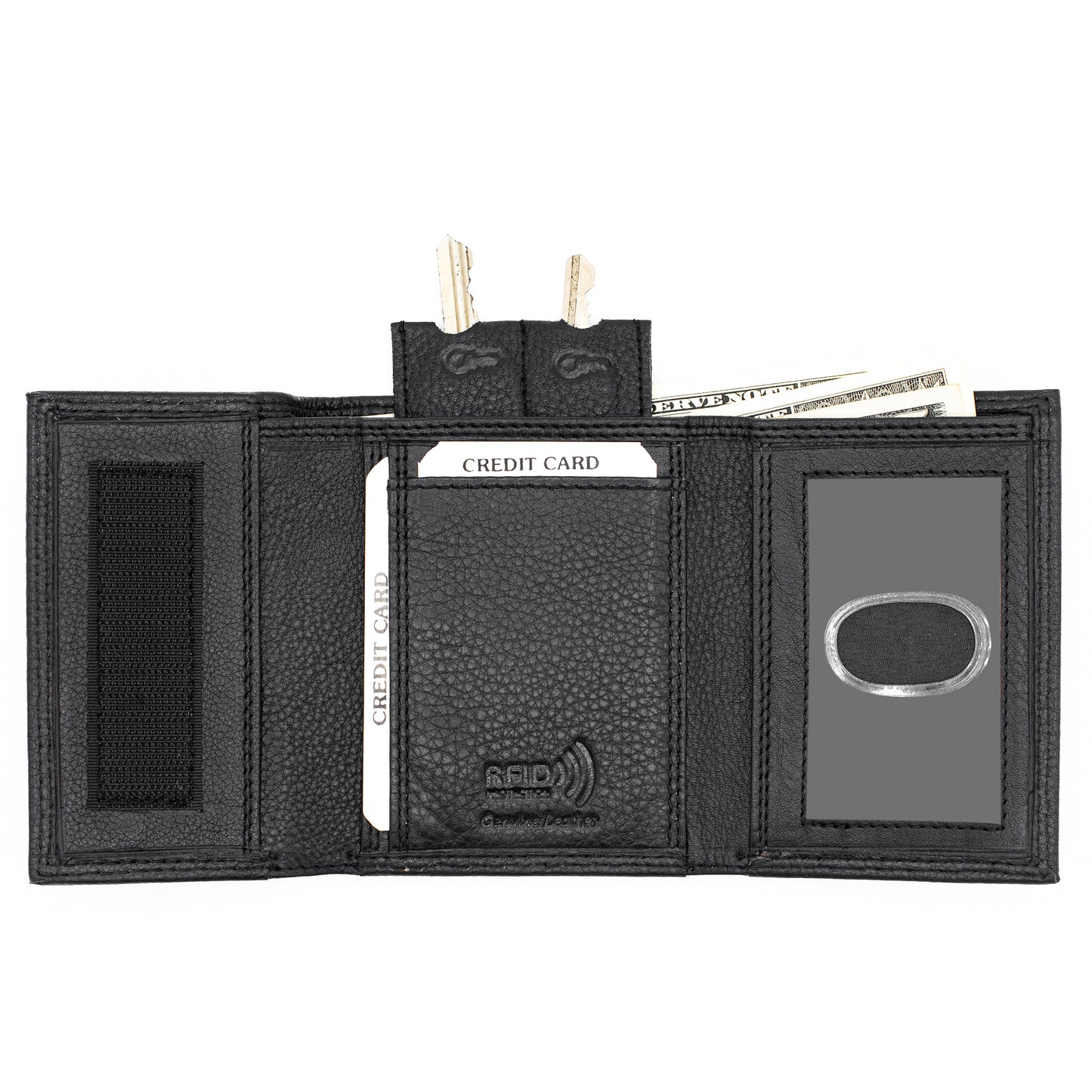 Men's Leather Trifold Wallet Velcro Closed RFID Blocking