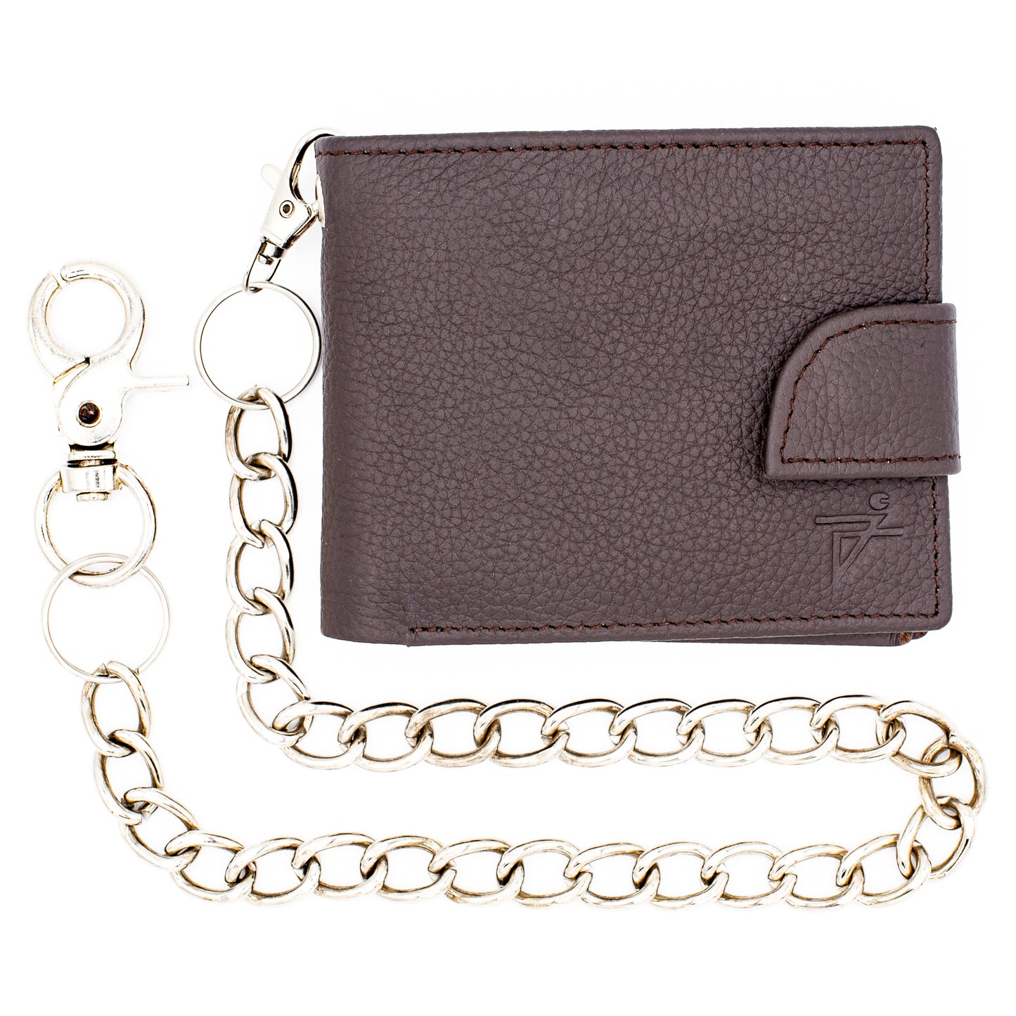 Leather Bifold Chain Wallet With Popper closure