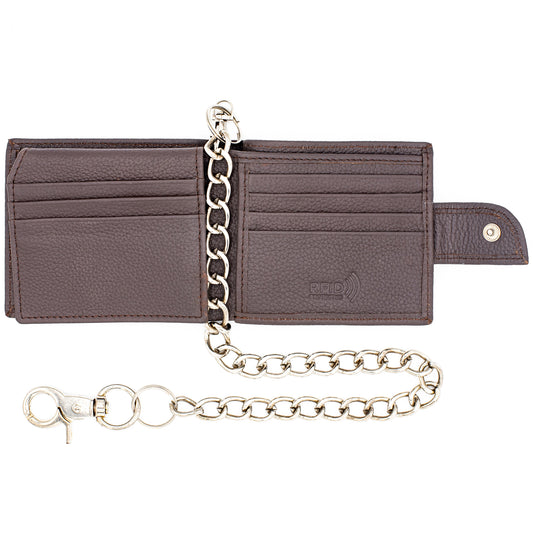 Leather Bifold Chain Wallet With Popper closure