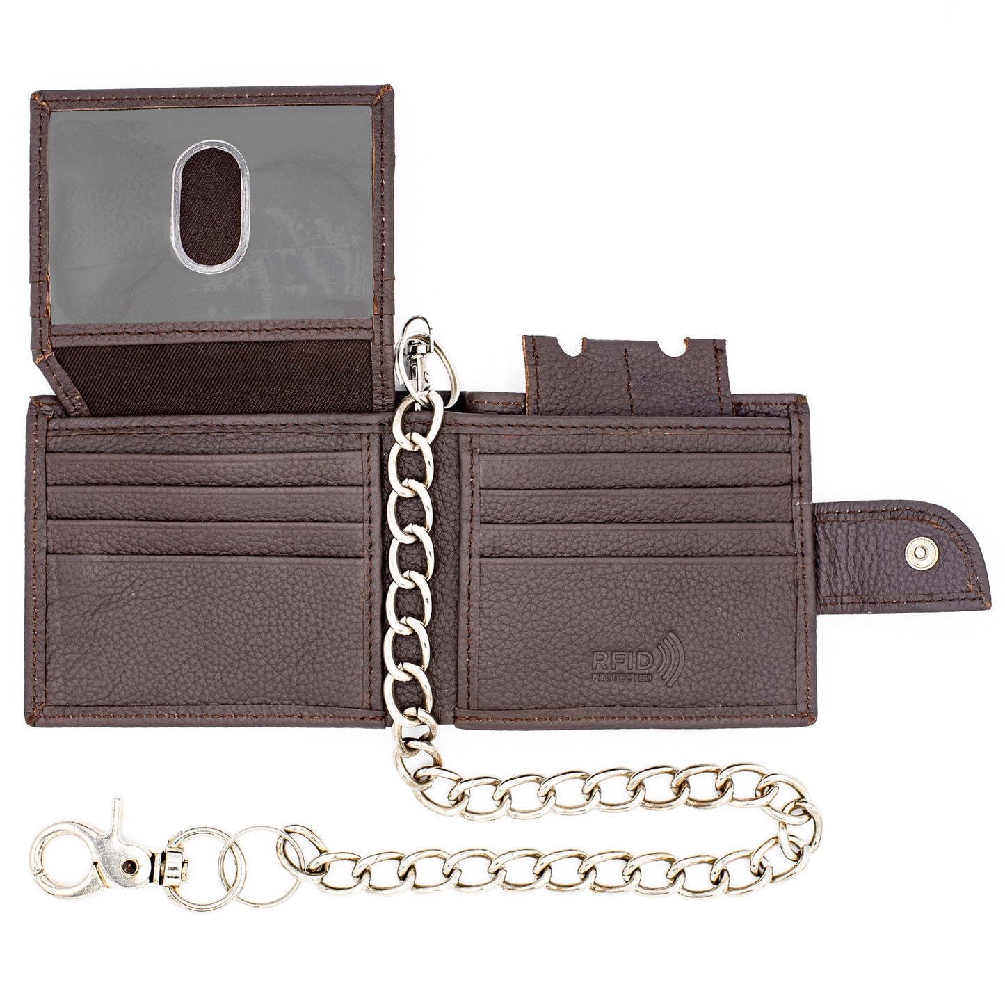 Leather Bifold Chain Wallet With Popper closure