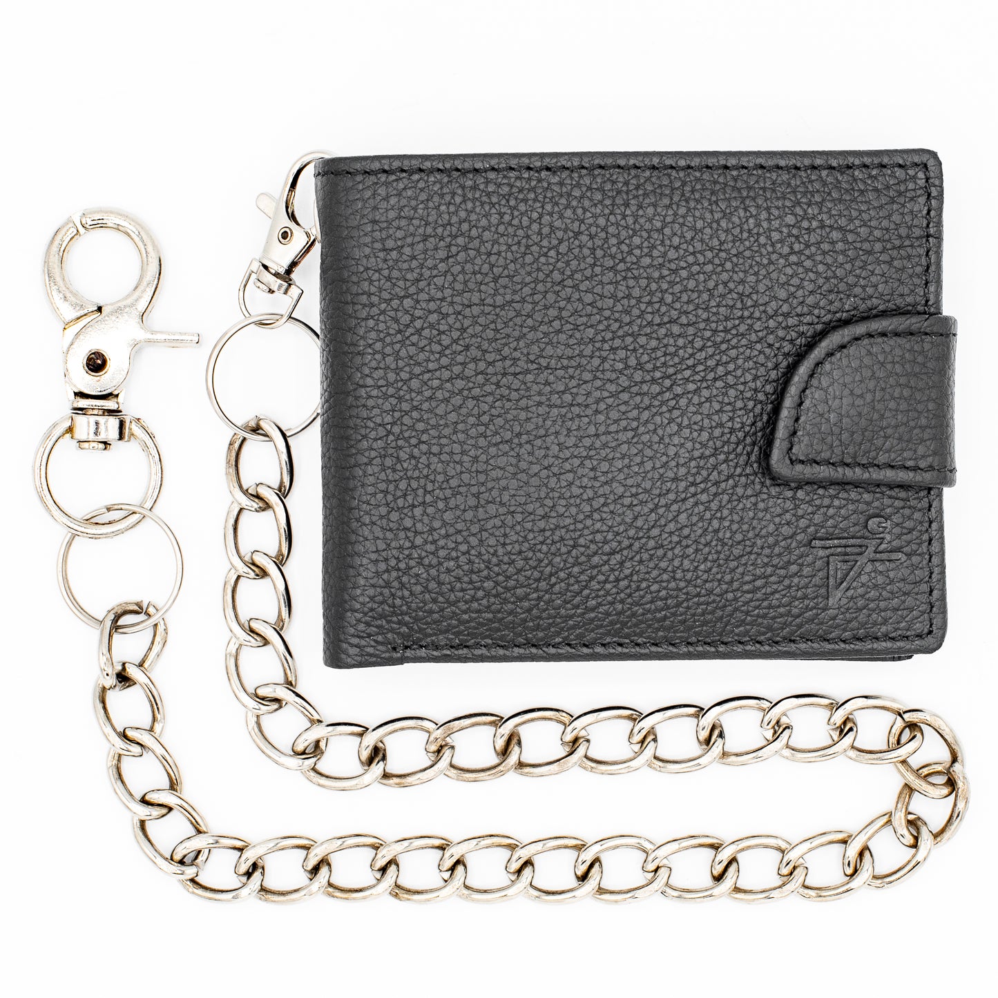 Leather Bifold Chain Wallet With Popper closure