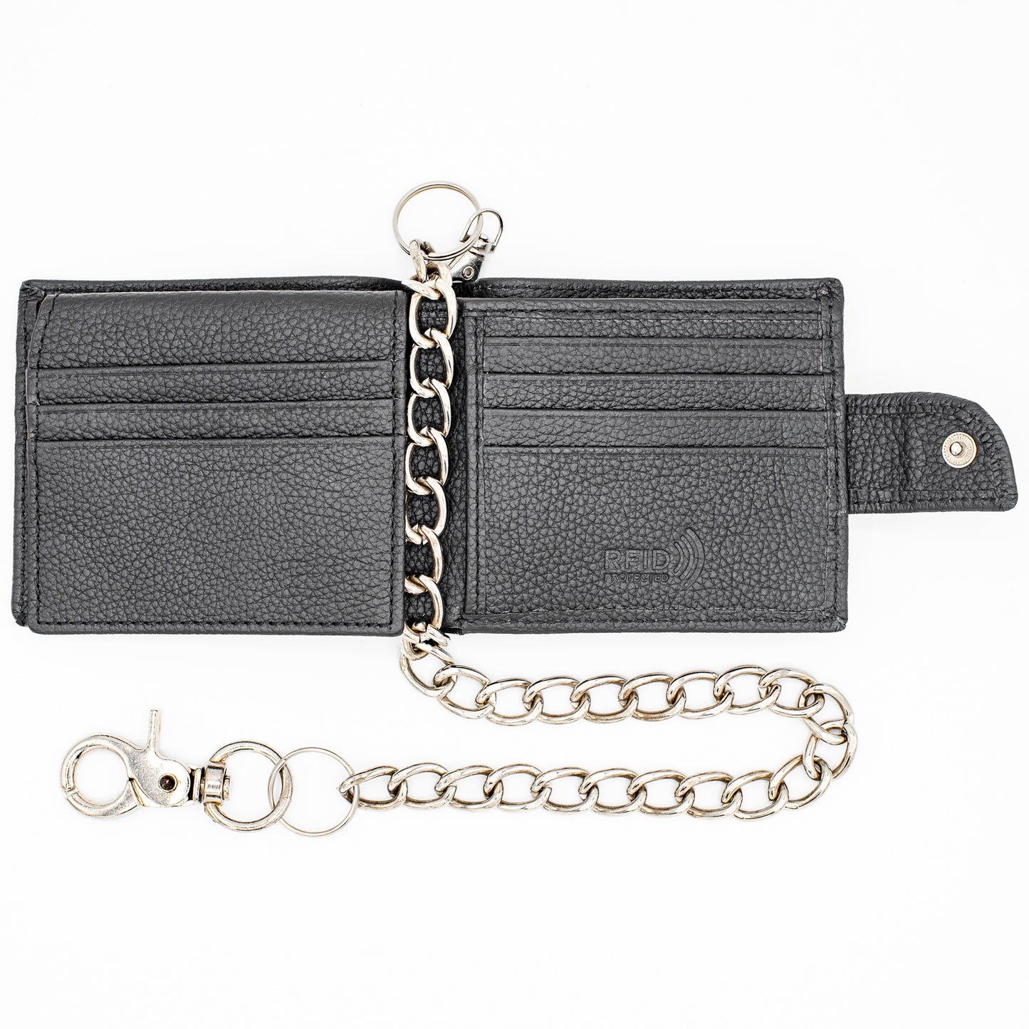 Leather Bifold Chain Wallet With Popper closure